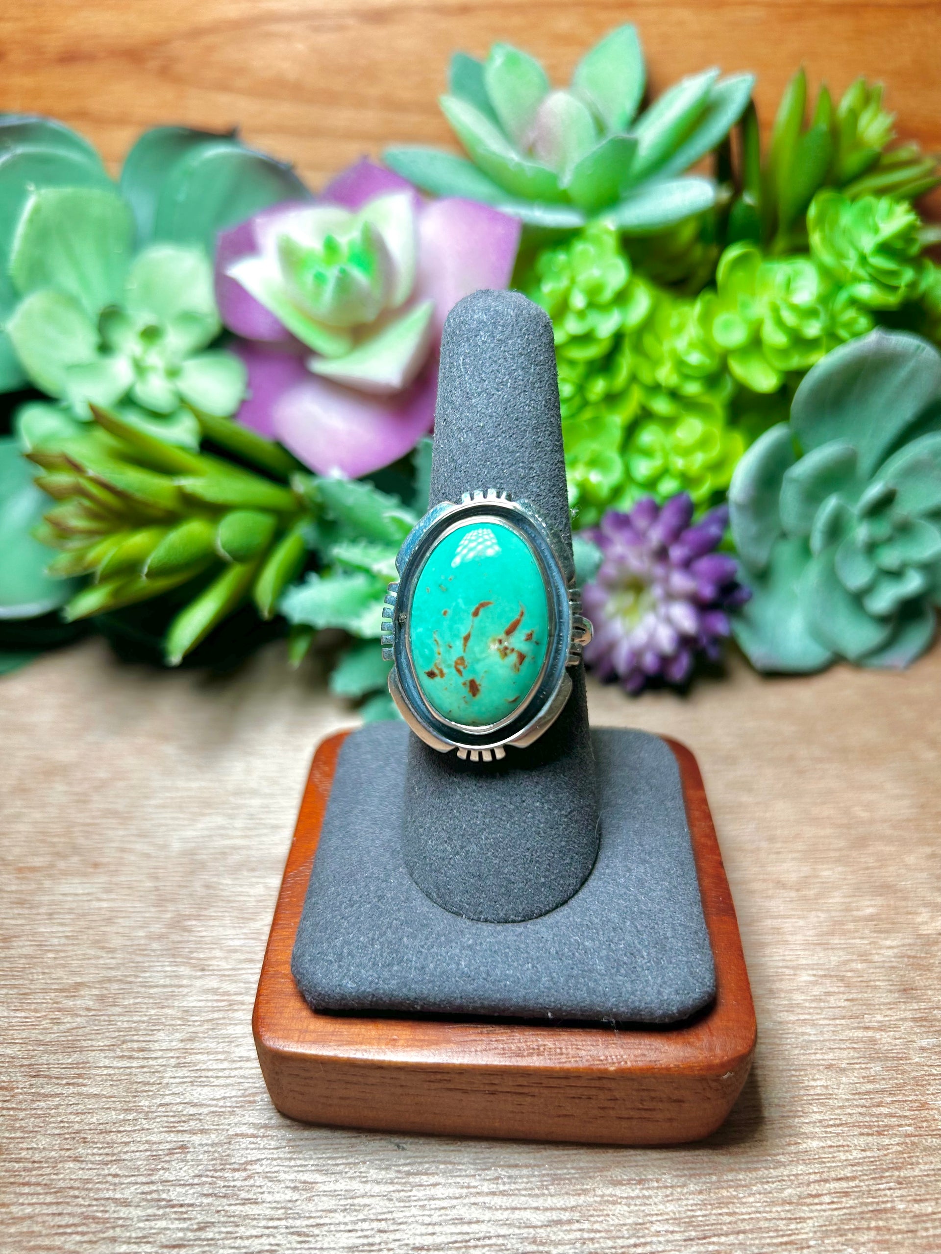 Navajo Made Kingman Turquoise & Sterling Silver Ring Size 8