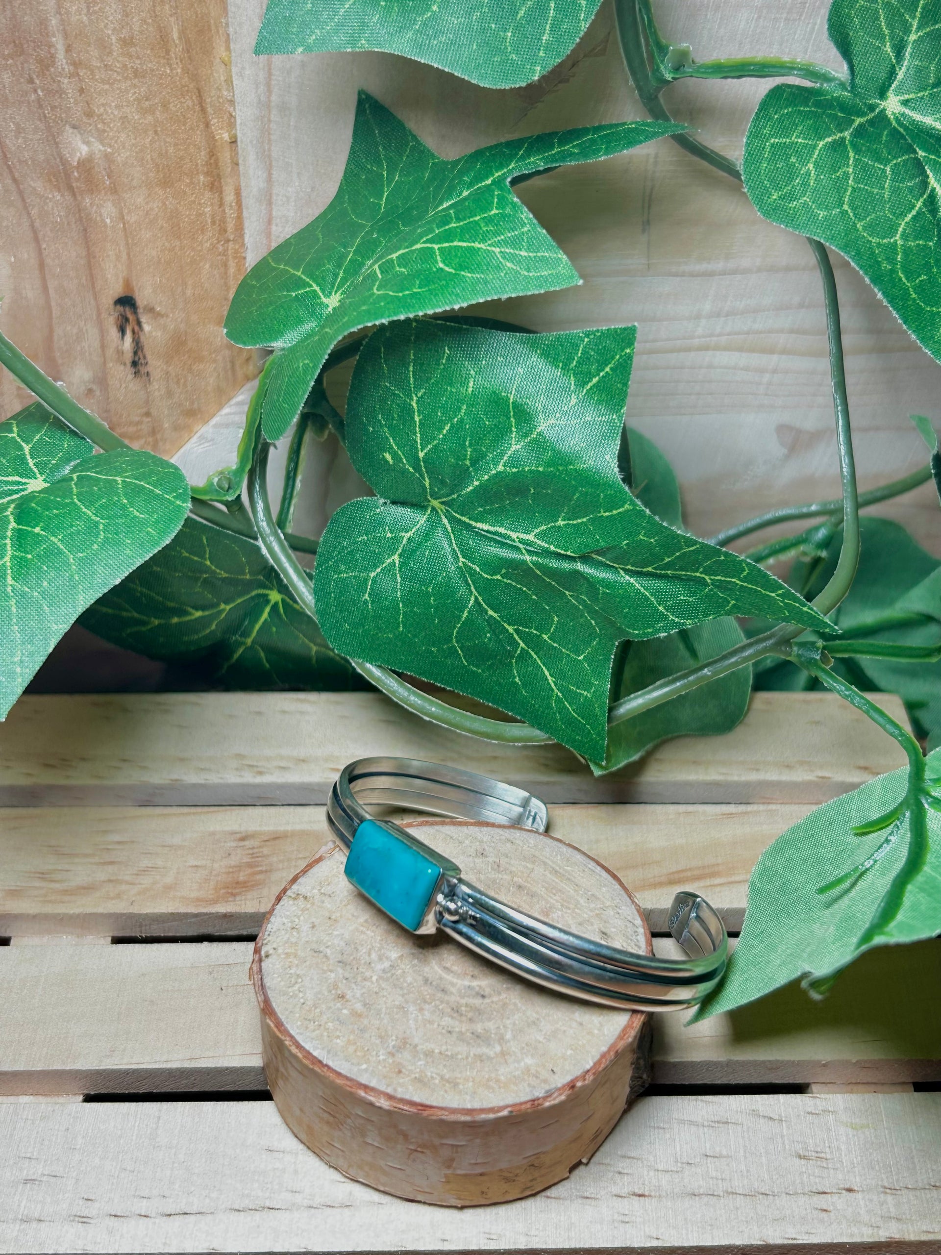 Navajo Made Kingman Turquoise & Sterling Silver Cuff Bracelet