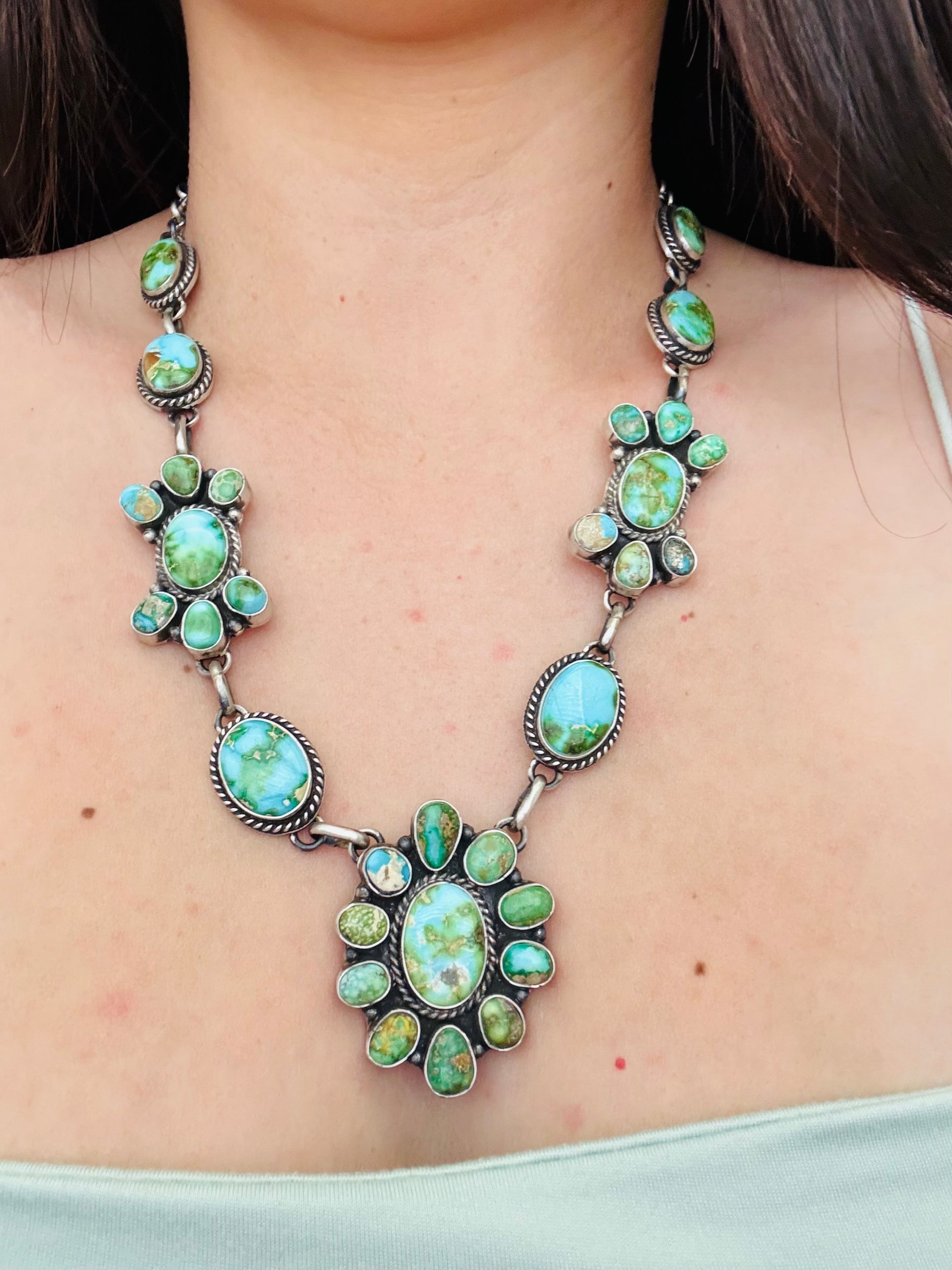 Patrick Yazzie Sonoran Mountain Turquoise & Sterling Silver Cluster Necklace Set