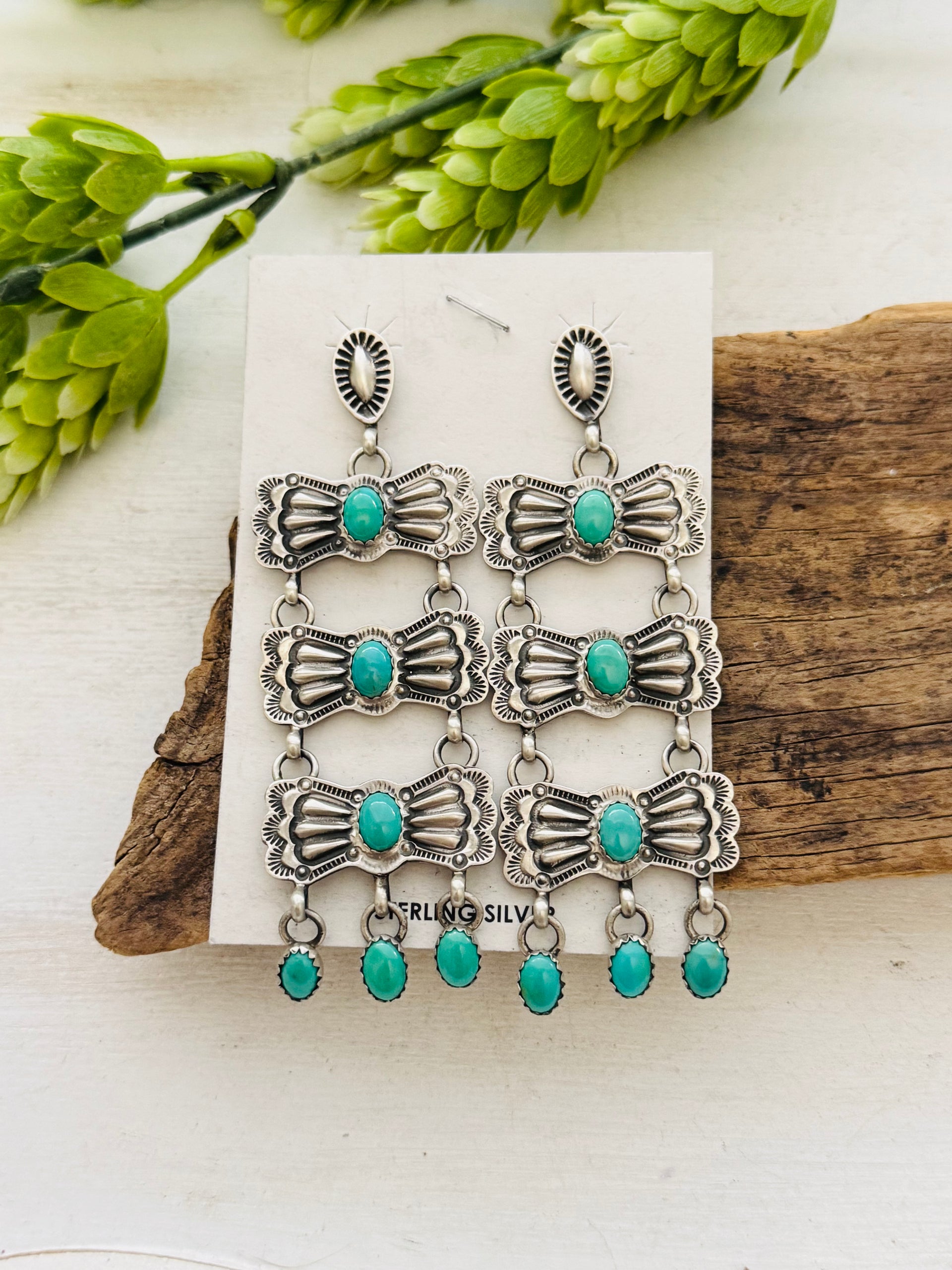 Eleanor Richards Kingman Turquoise & Sterling Silver Post Dangle Earrings