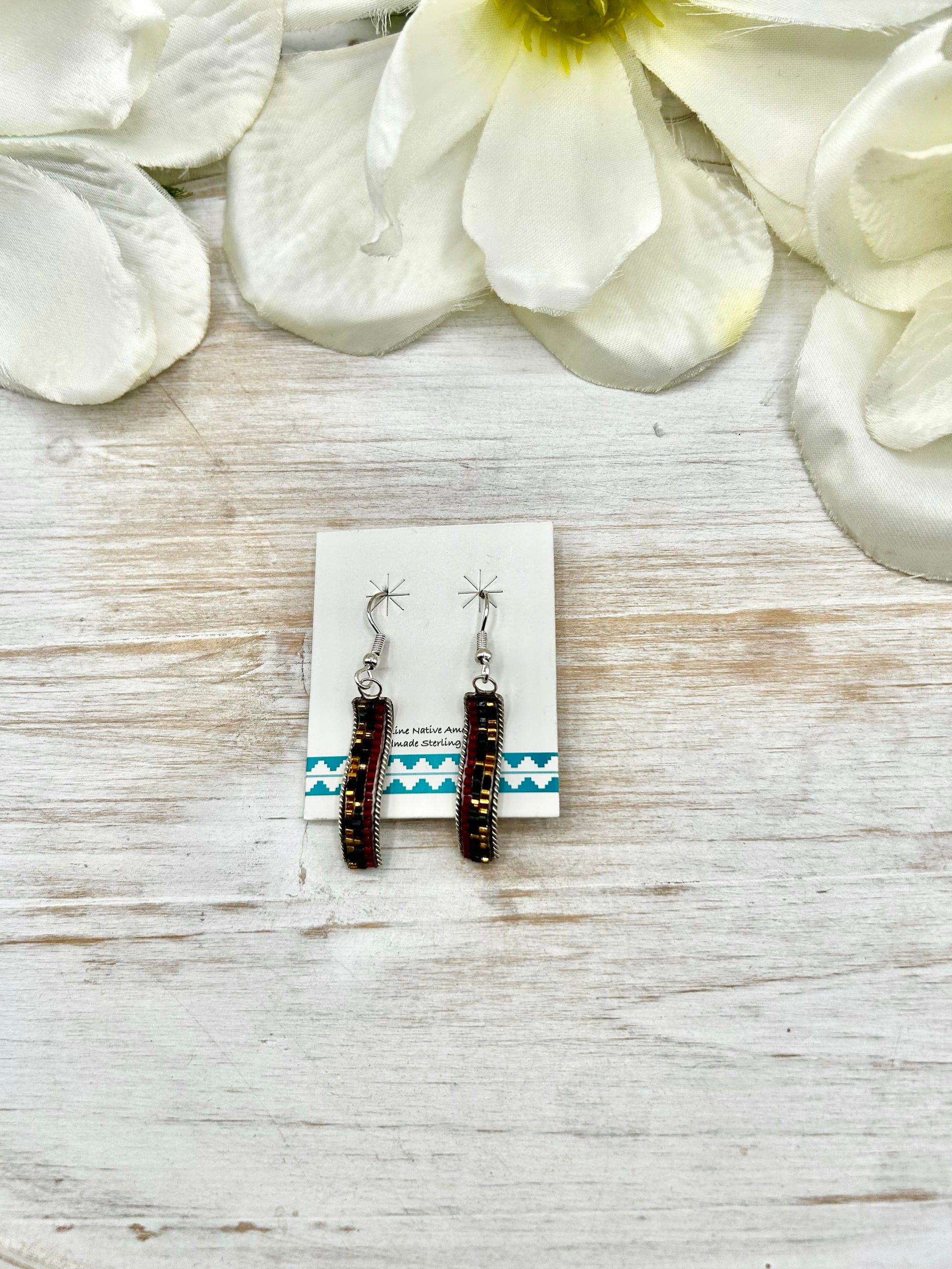 Navajo Made Beaded & Sterling Silver Hook Earrings