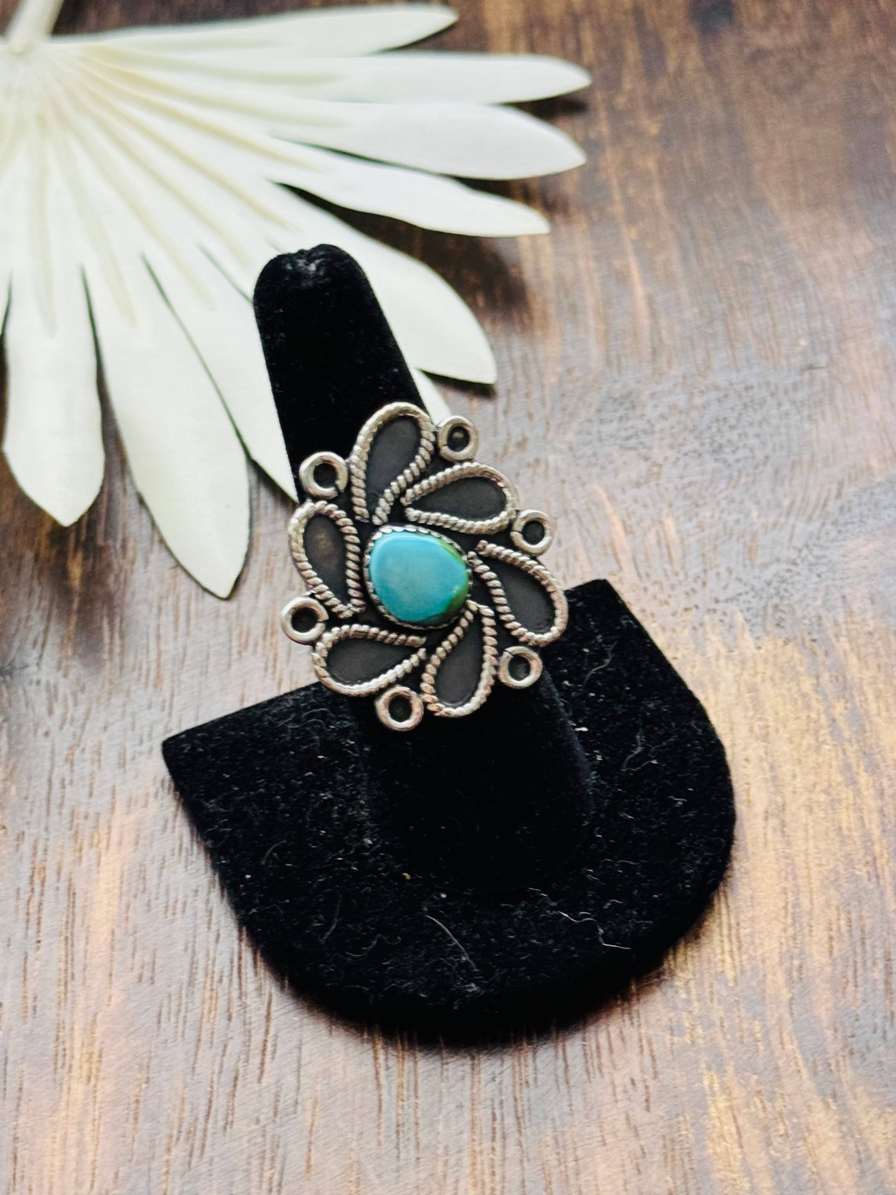 Southwest Handmade Sonoran Mountain Turquoise & Sterling Silver Adjustable Cluster Ring