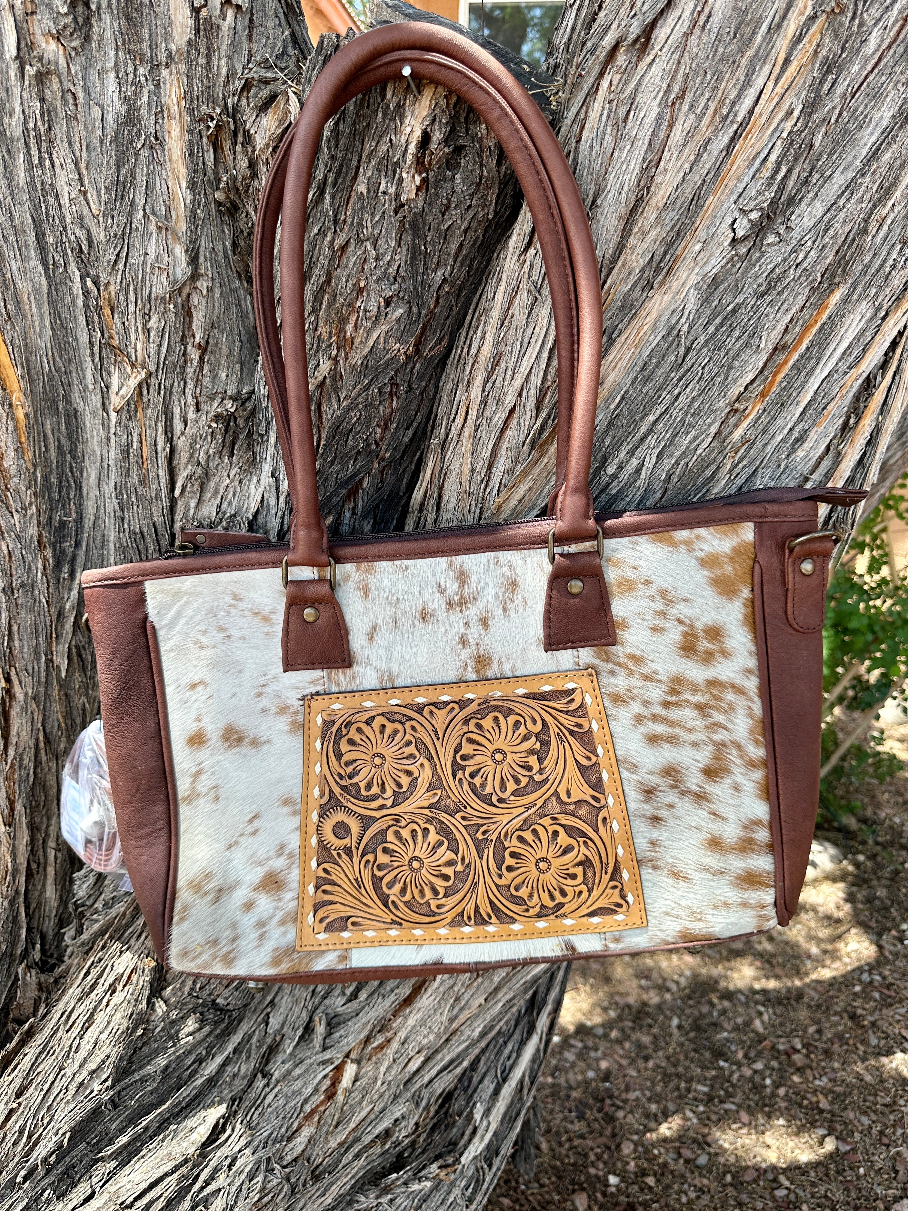 Genuine Tooled Leather & Cowhide Purse