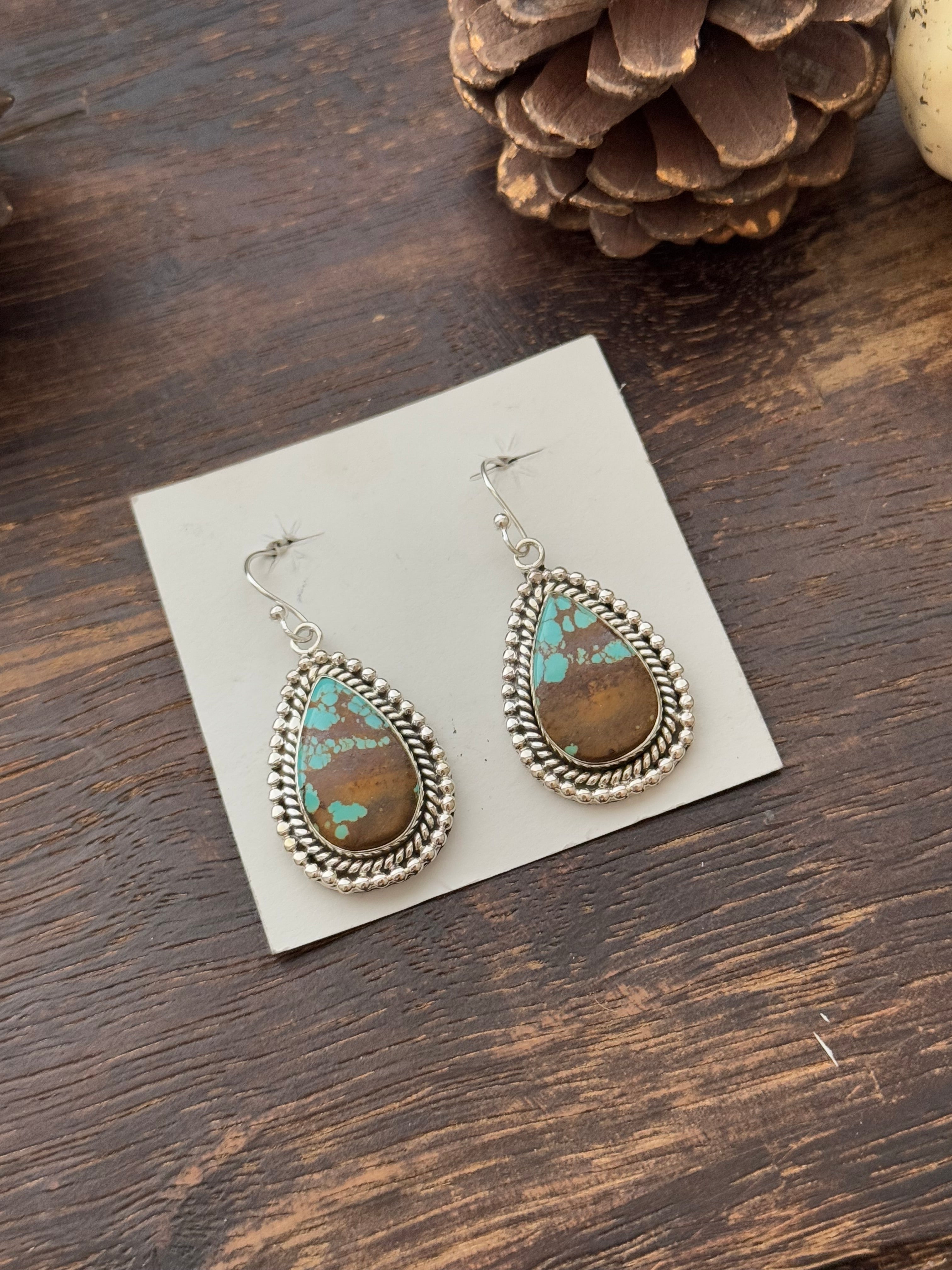 Southwest Handmade #8 Turquoise & Sterling Silver Dangle Earrings