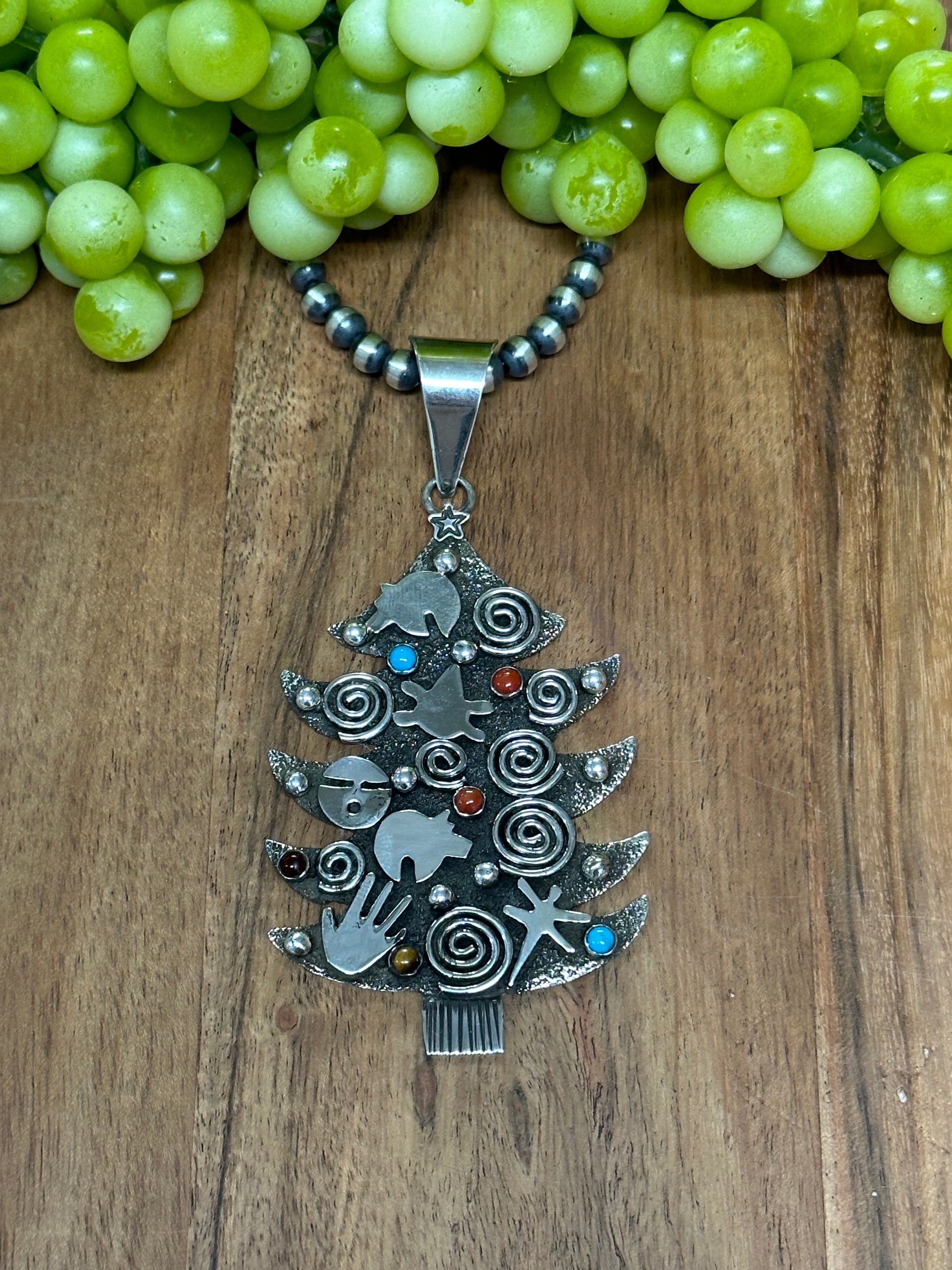 Alex Sanchez Multi Stone & Sterling Silver Christmas Tree Pendant