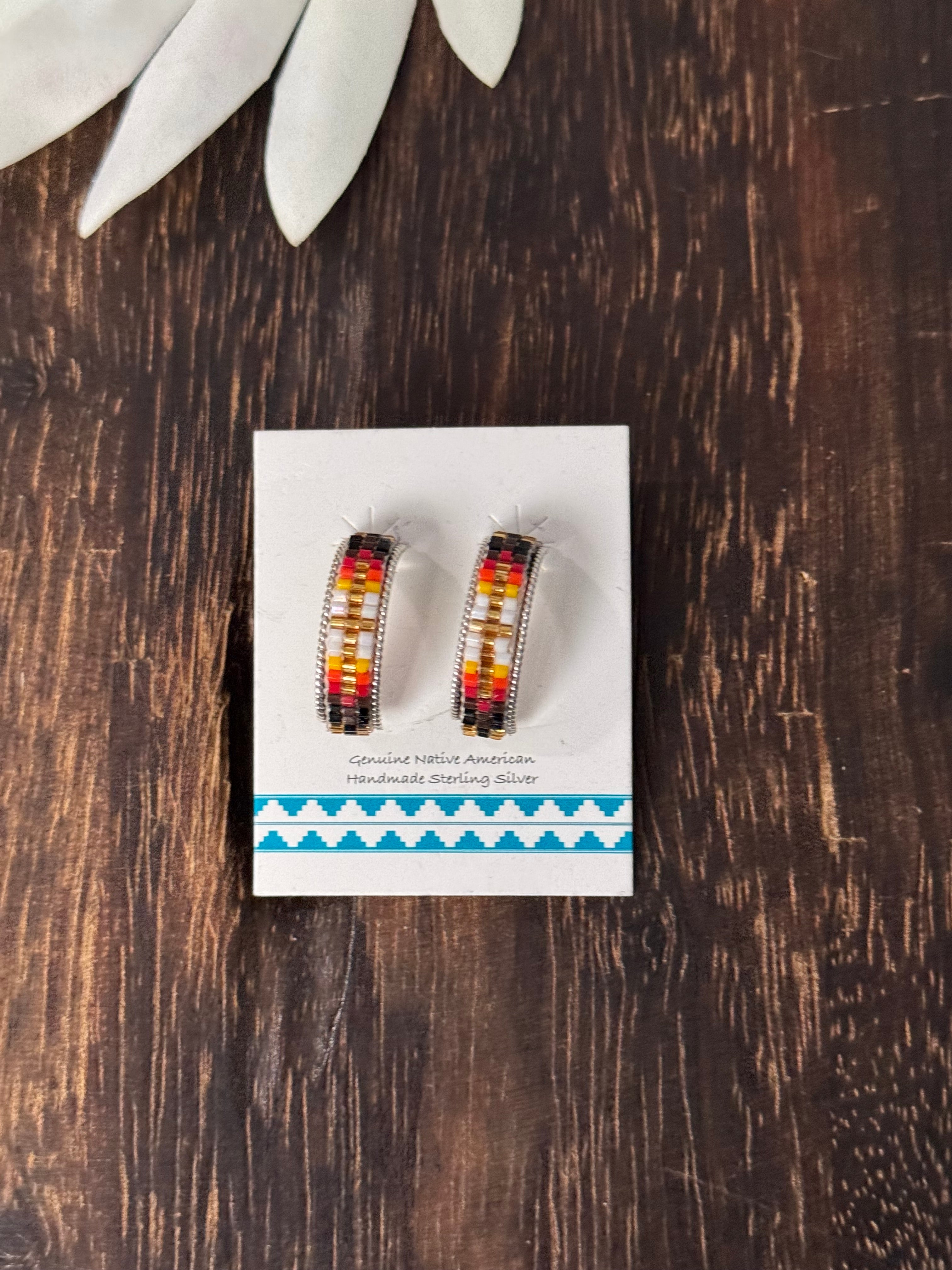 Navajo Made Sterling Silver Beaded Post Hoop Earrings