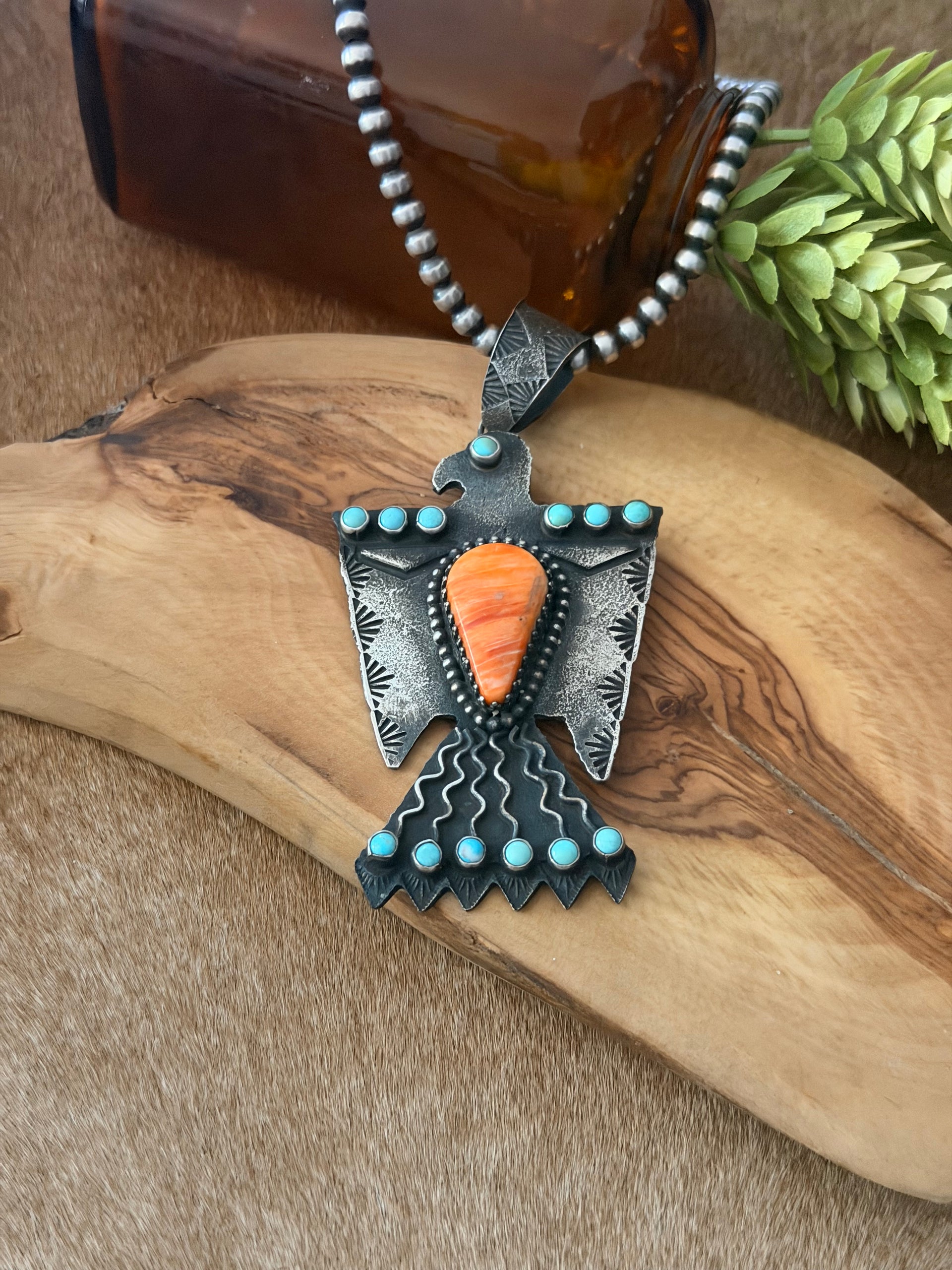 Shawn Cayatineto Multi Stone & Sterling Silver Thunderbird Pendant