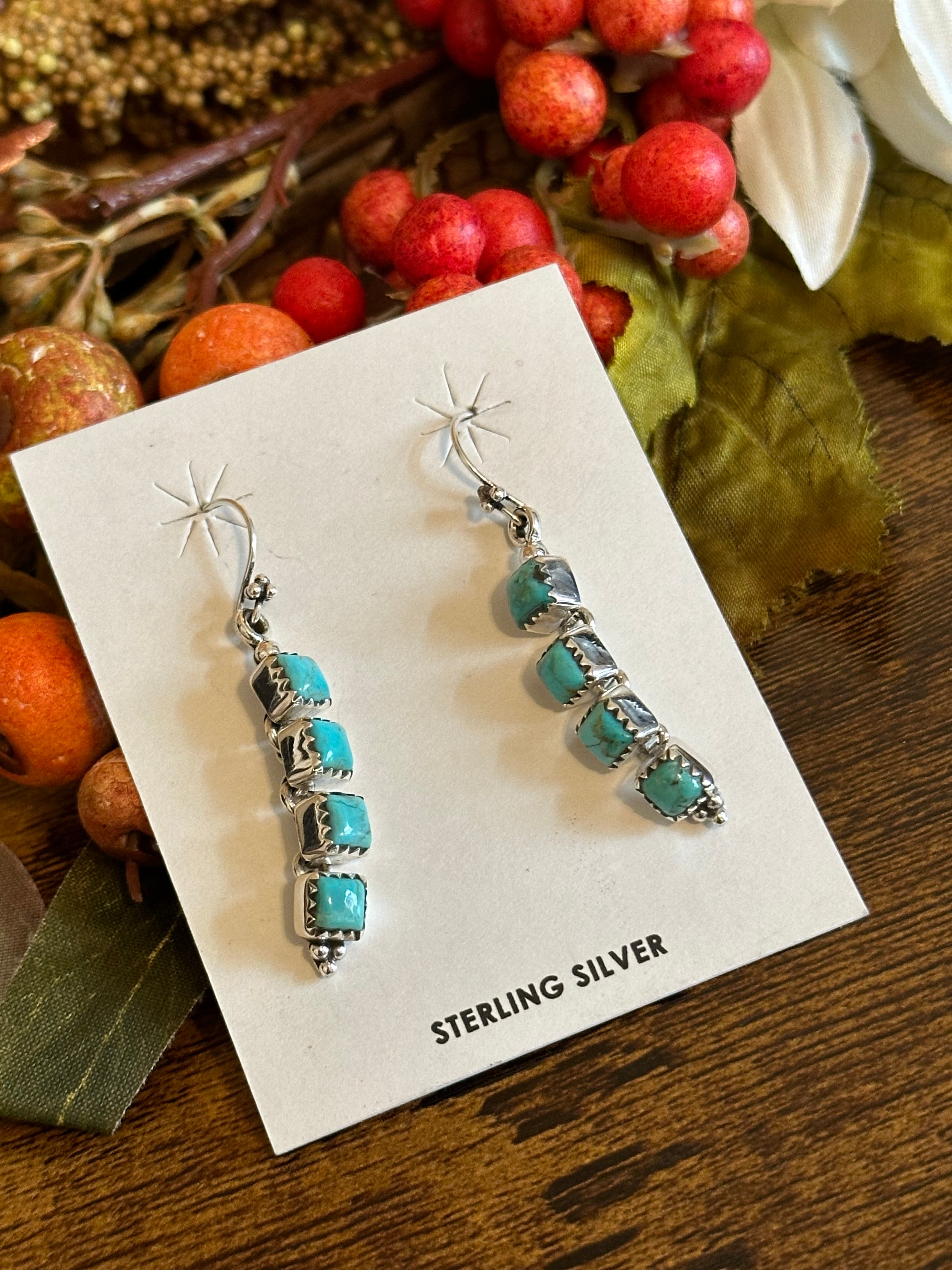 Southwest Handmade Kingman Turquoise& Sterling Silver Dangle Earrings