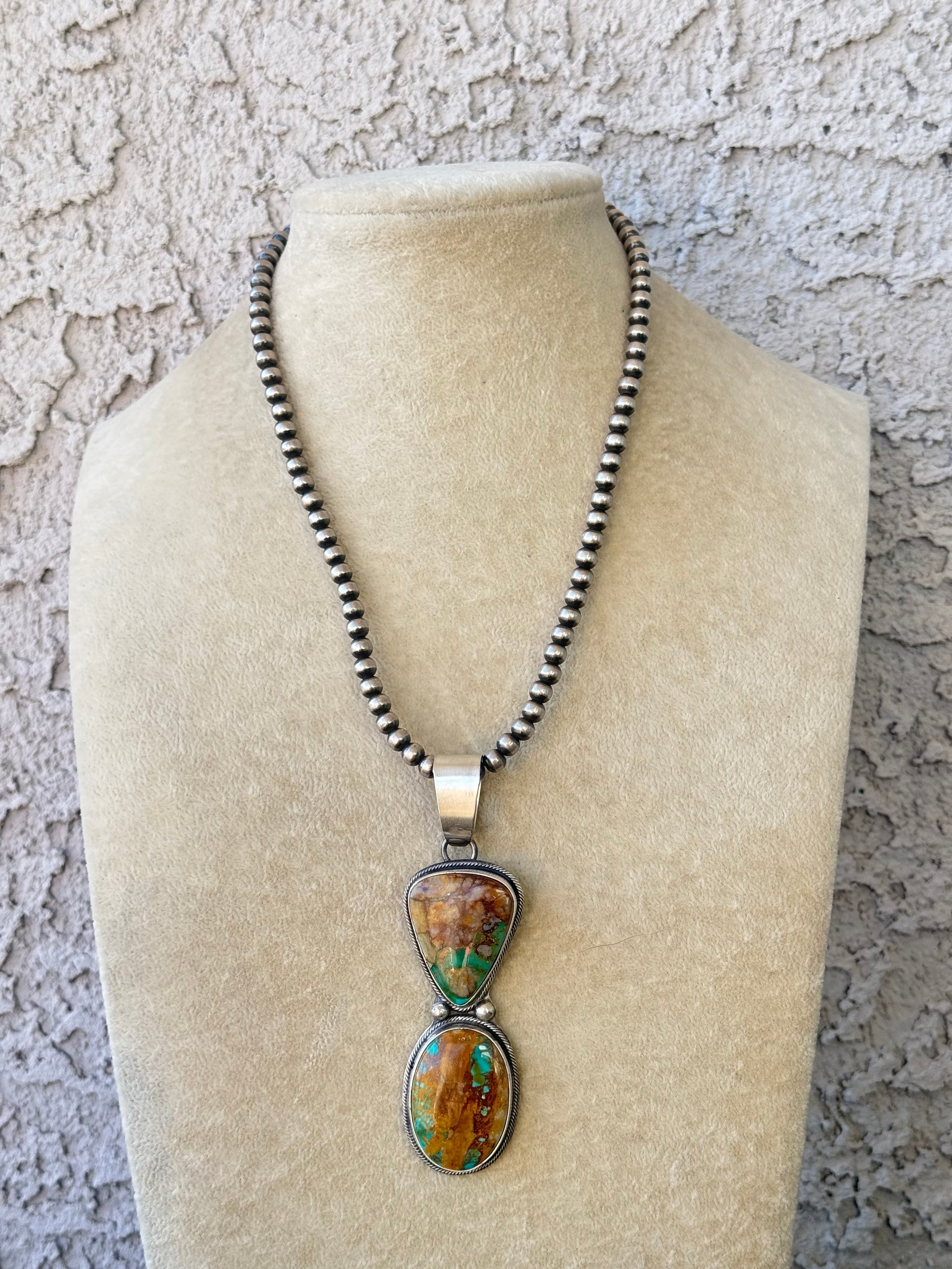 Navajo Made Ribbon Royston Turquoise & Sterling Silver Pendant