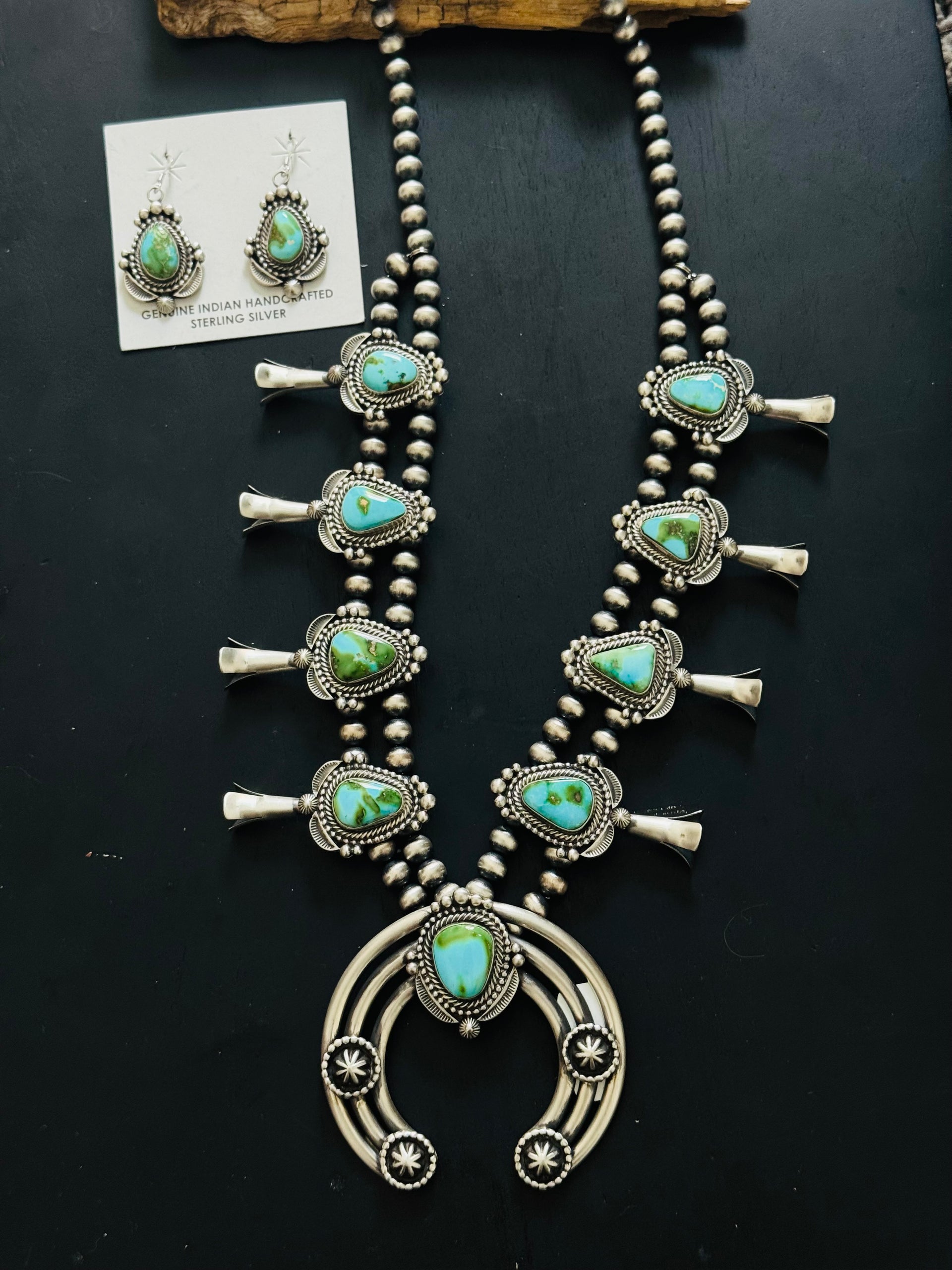 Tom Lewis Sonoran Mountain Turquoise & Sterling Silver Squash Necklace Set