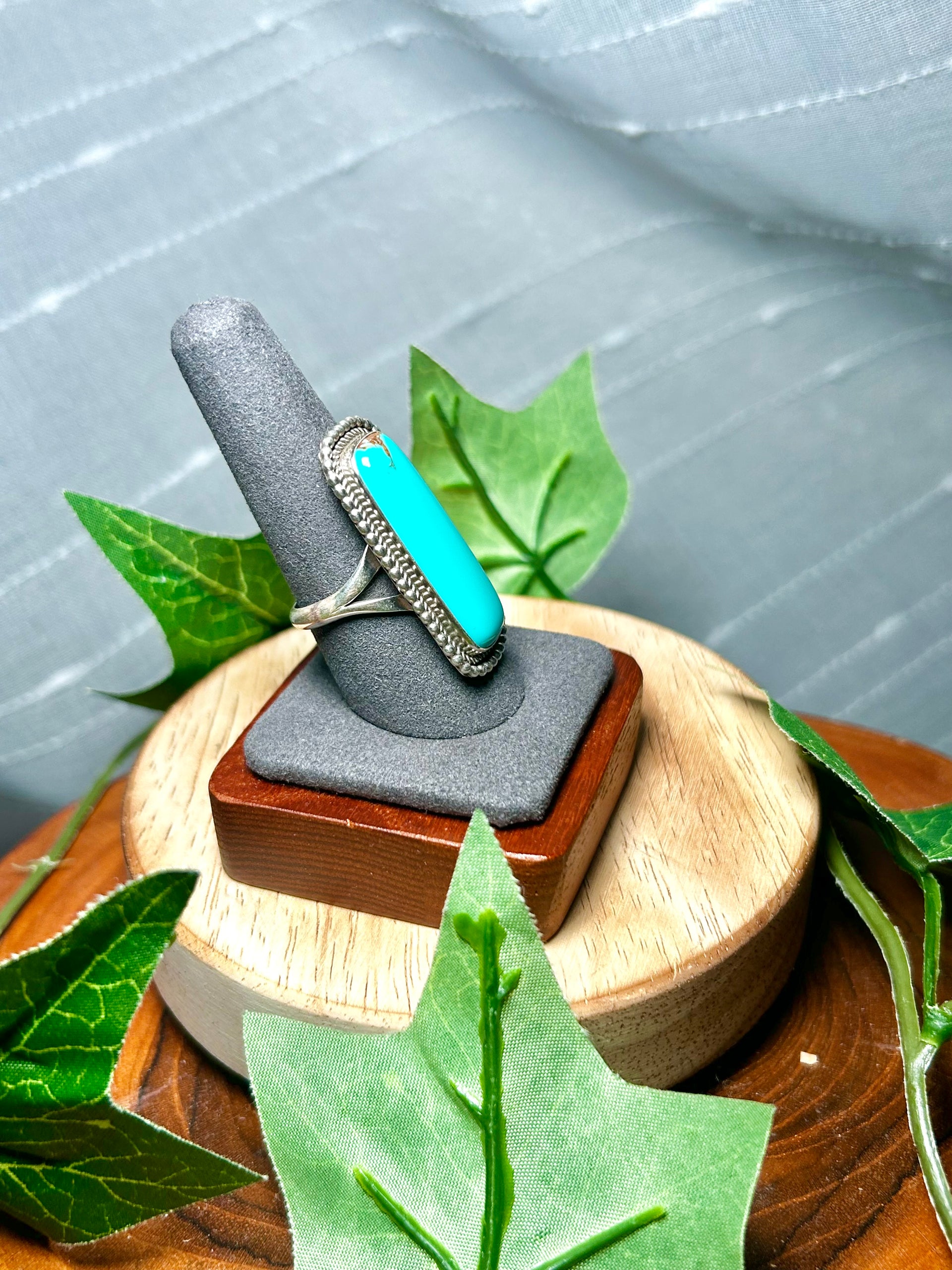 Navajo Made Kingman Turquoise & Sterling Silver Ring Size 9.75