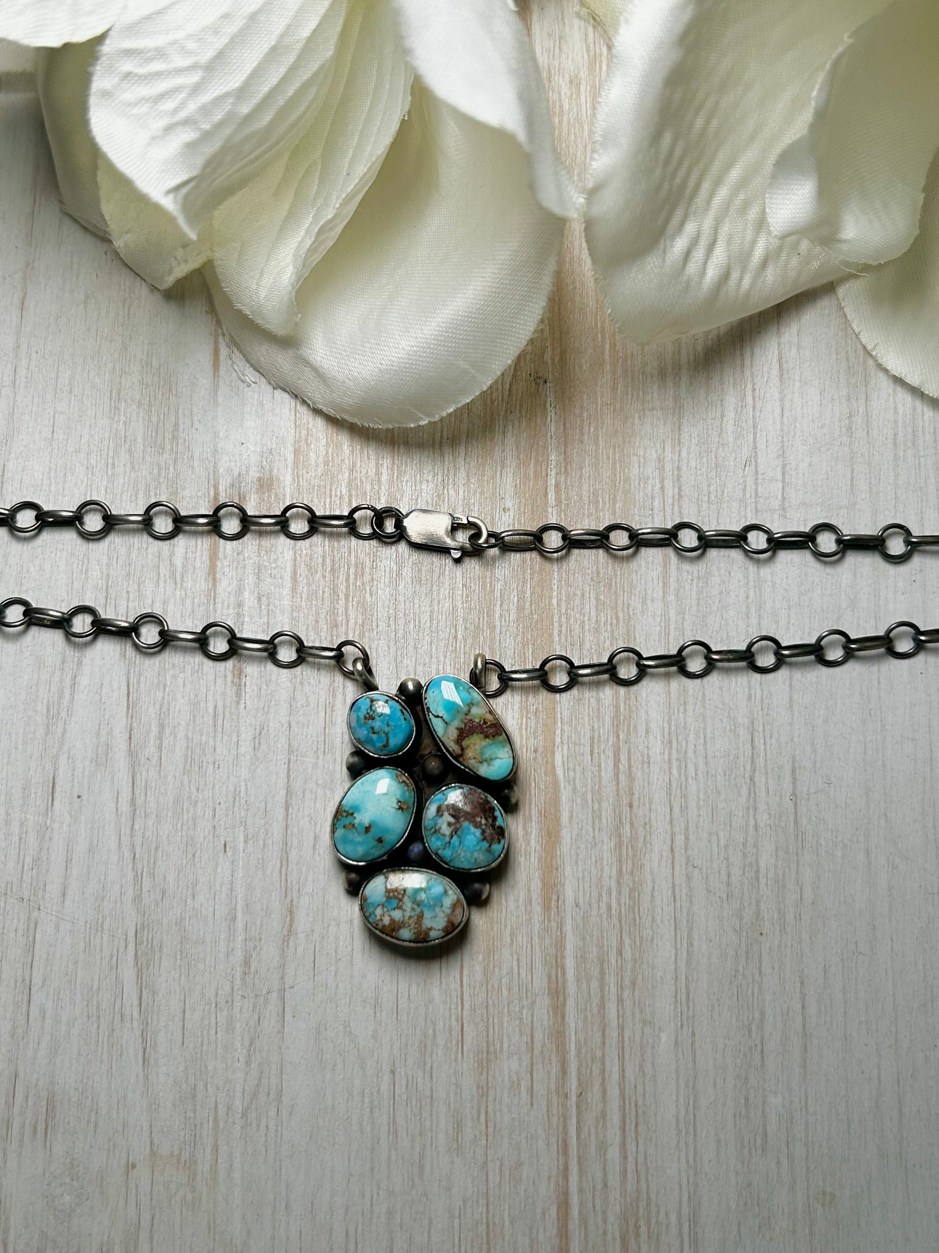 Navajo Made Golden Hills Turquoise & Sterling Silver Necklace