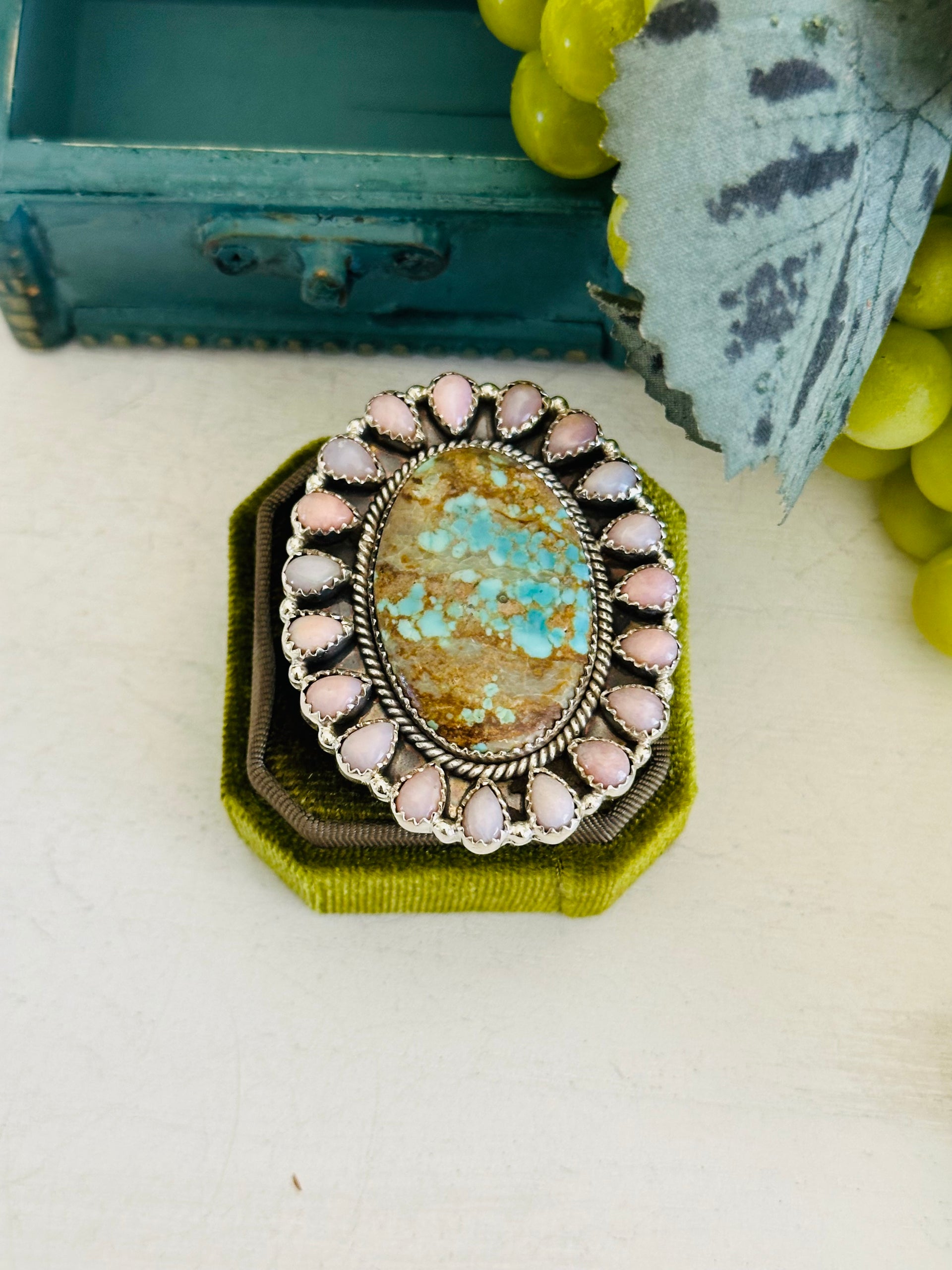 Southwest Handmade Multi Stone & Sterling Silver Cluster Adjustable Ring