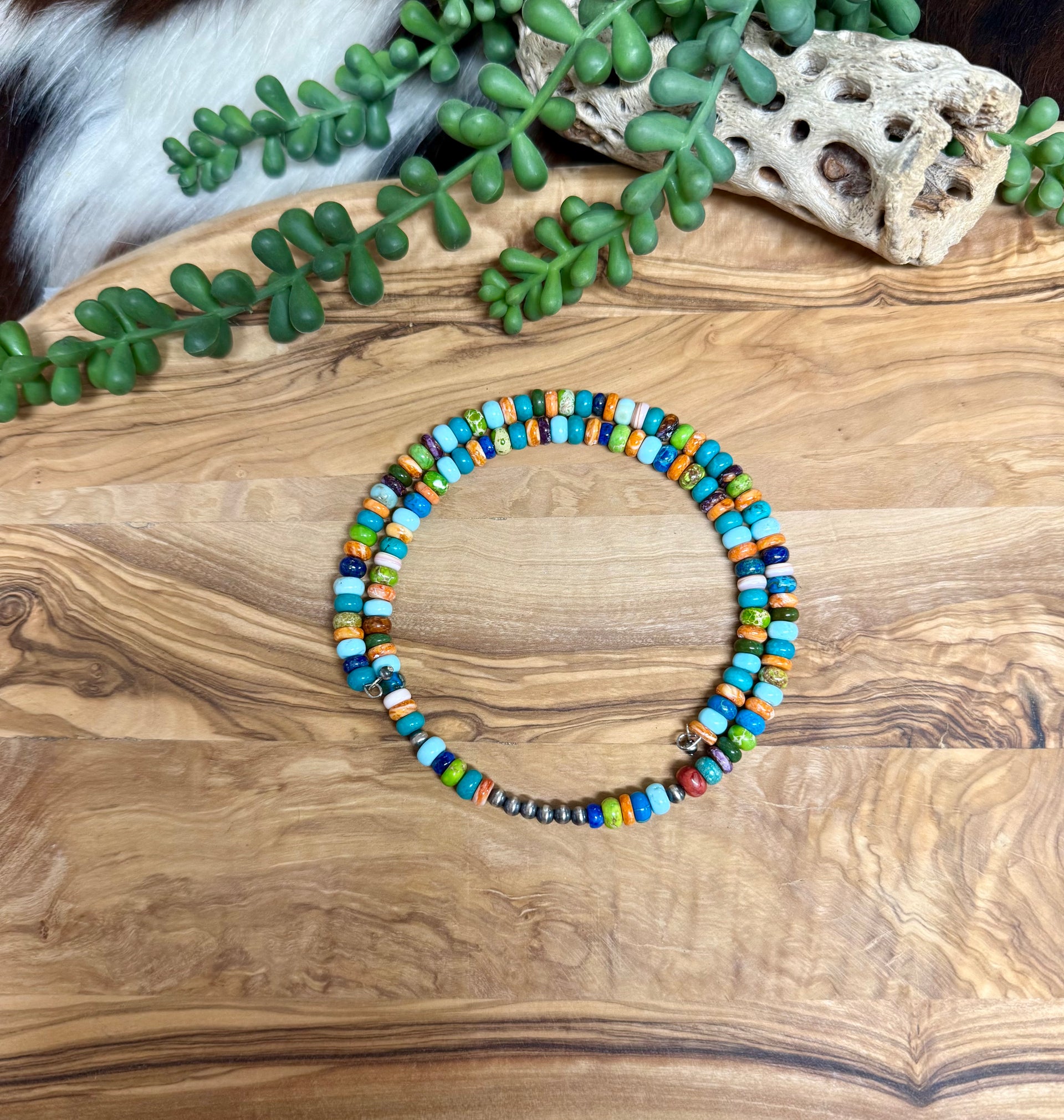 Navajo Strung Multi Stone & Pearl Memory Wire Chocker Necklace