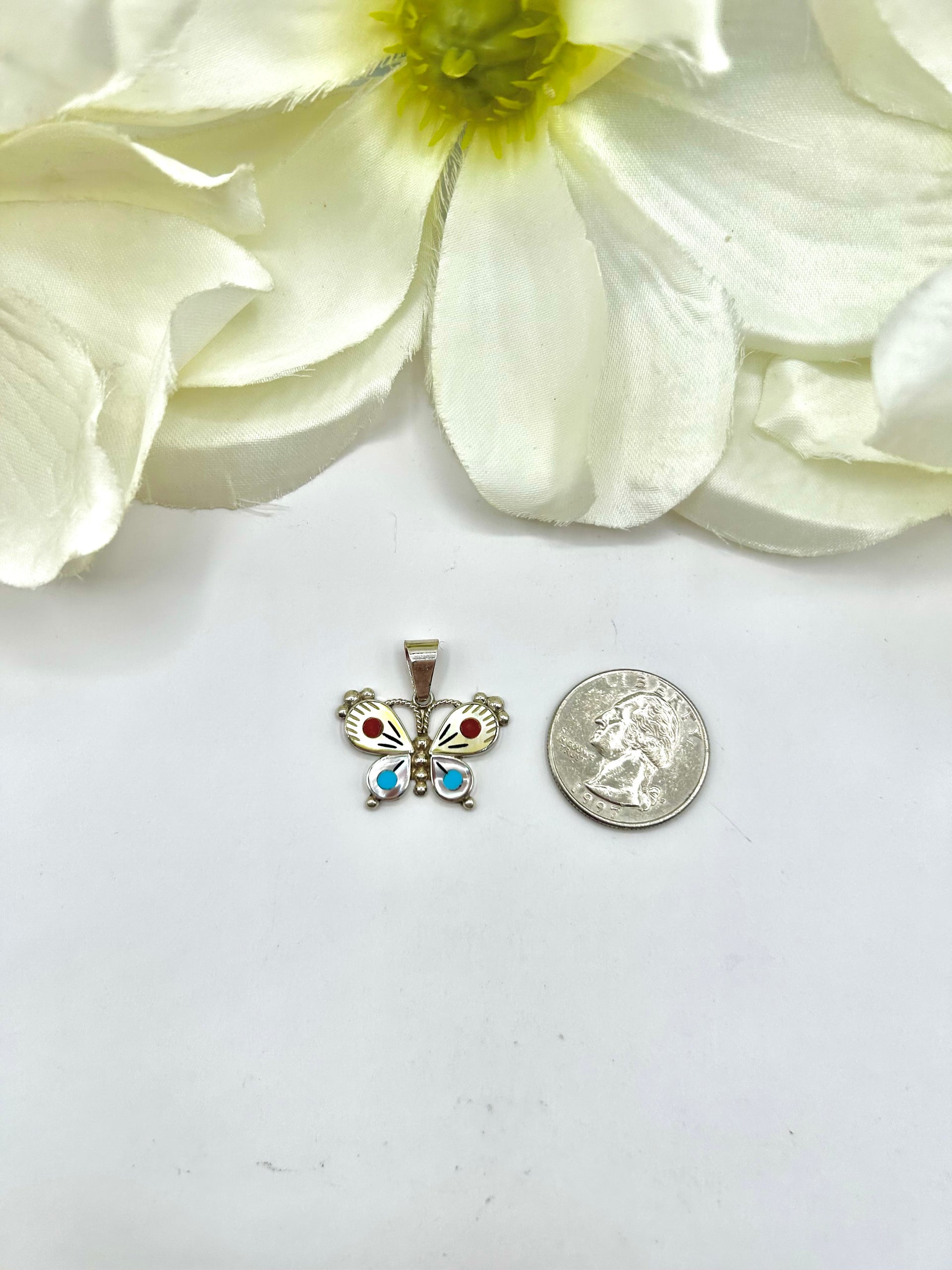Zuni Made Multi Stone & Sterling Silver Pendant