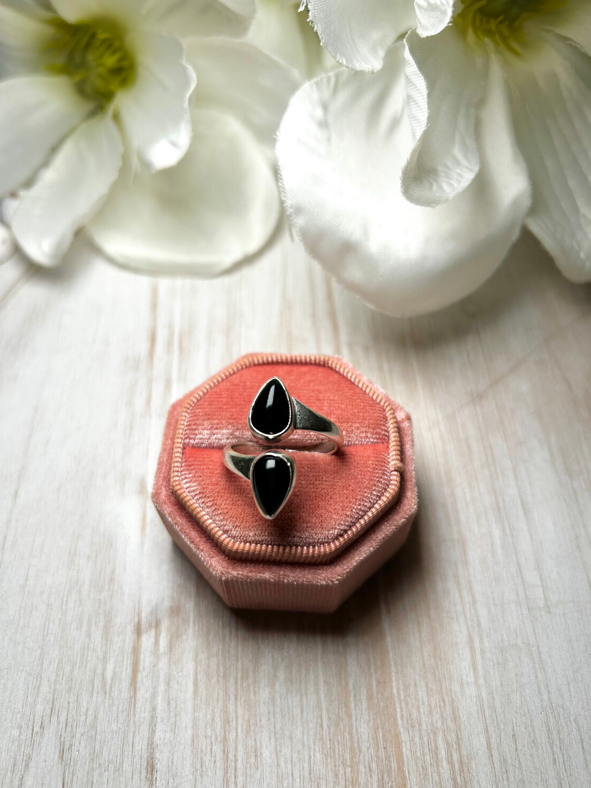 Navajo Made Onyx & Sterling Silver Adjustable Ring