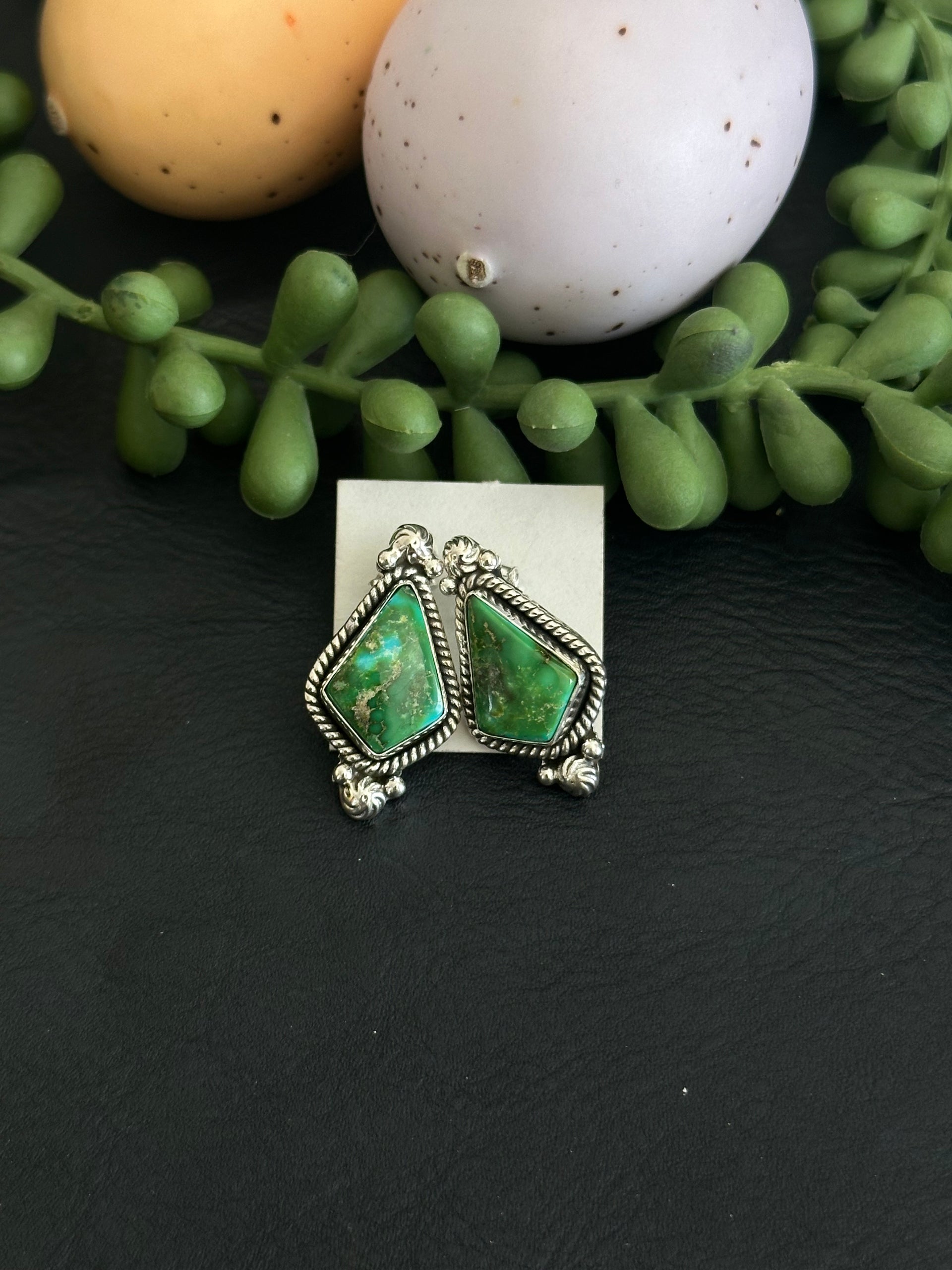 Southwest Handmade Sonoran Gold Turquoise & Sterling Silver Post Earrings