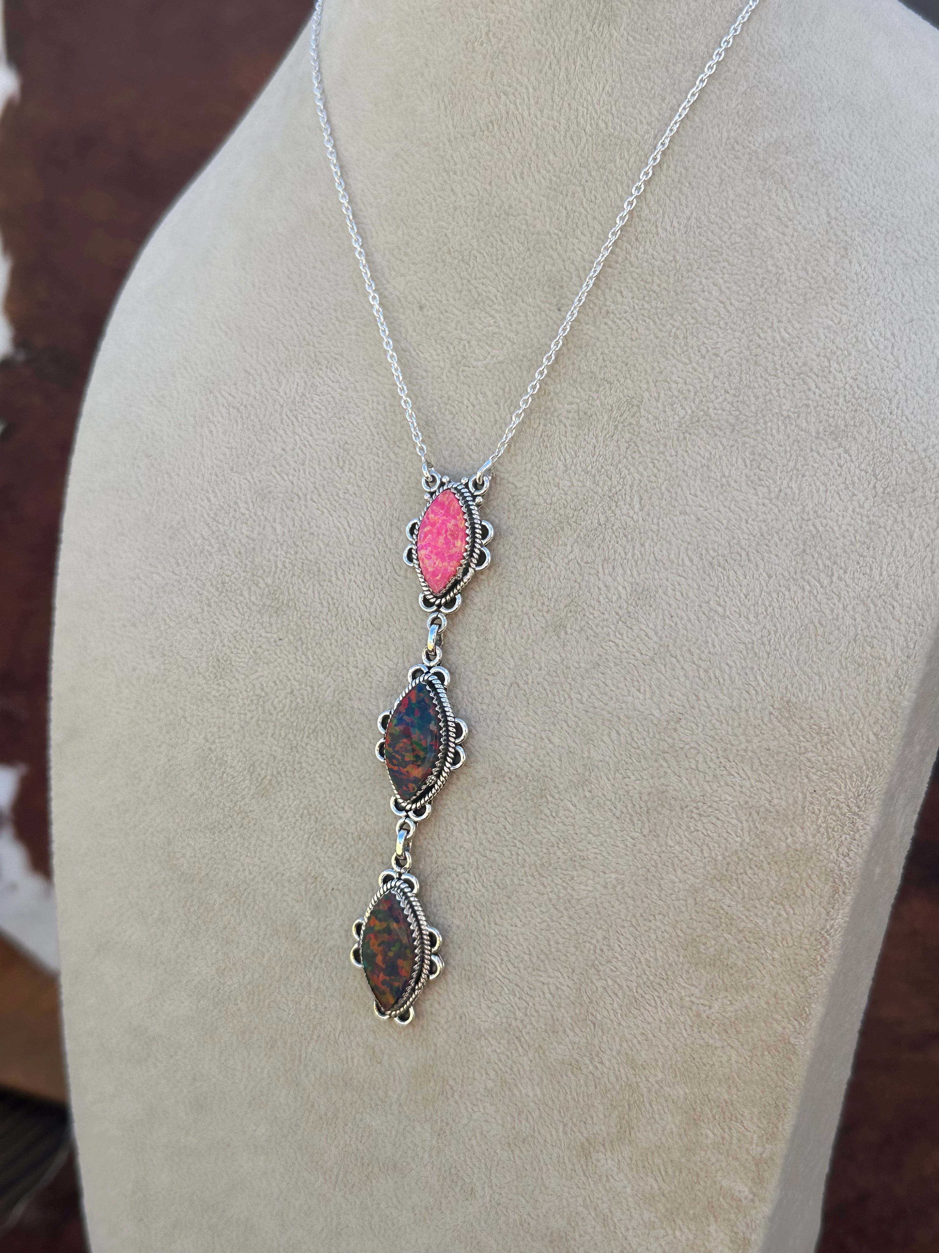 Southwest Handmade Multi Opal & Sterling Silver Necklace