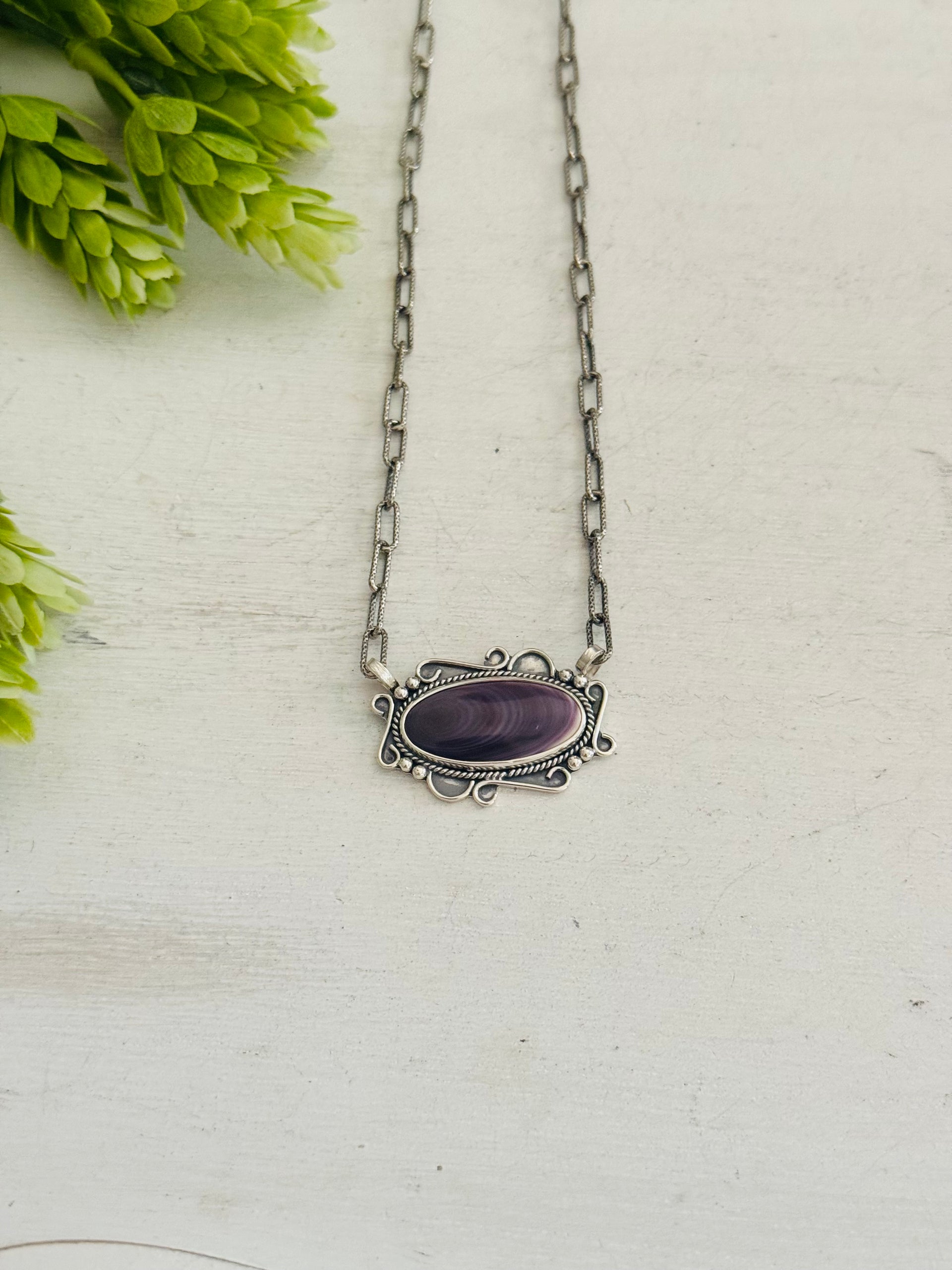 Southwest Made Wampun Shell & Sterling Silver Necklace