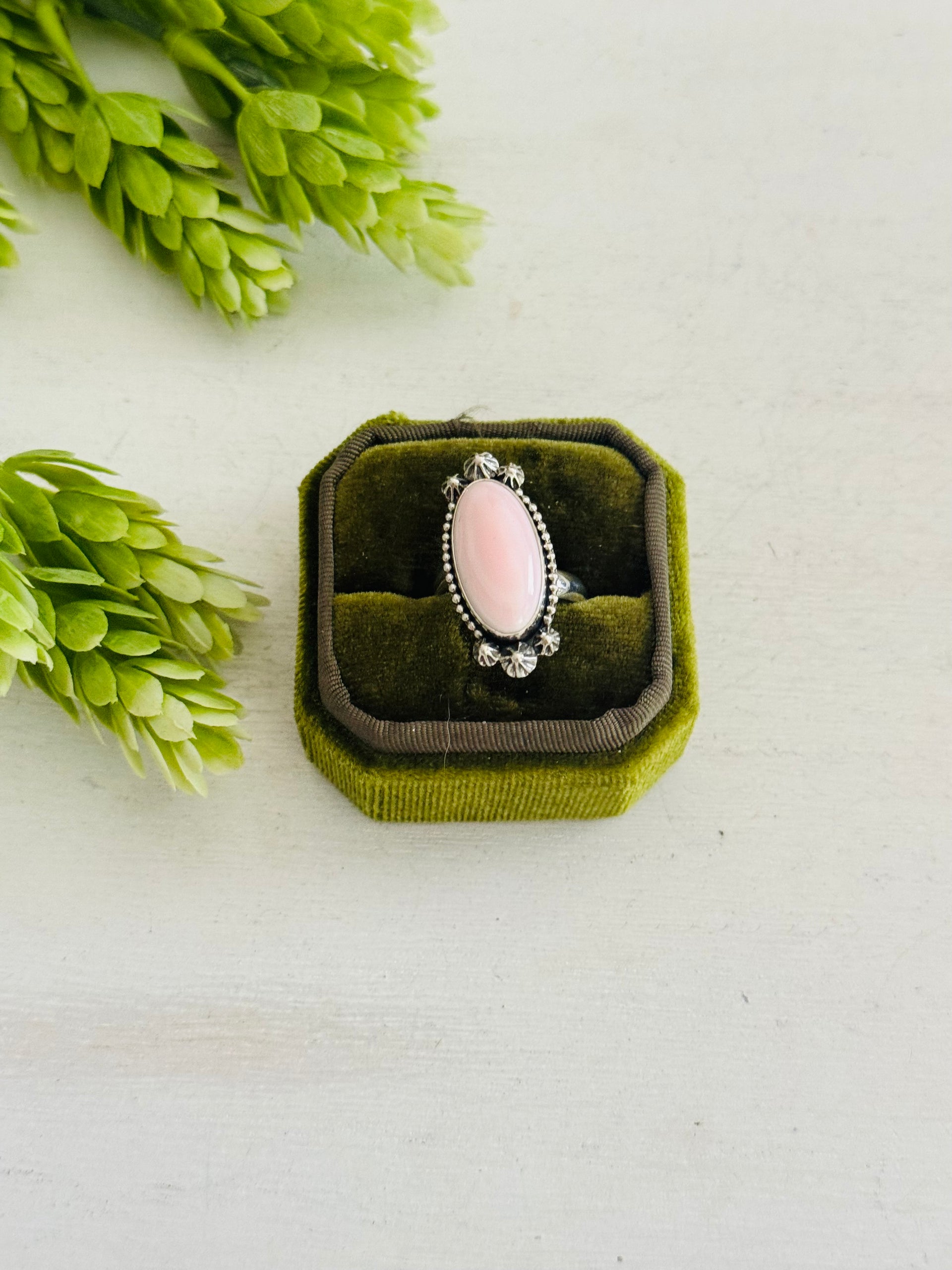 Southwest Made Pink Conch & Sterling Sliver Adjustable Ring