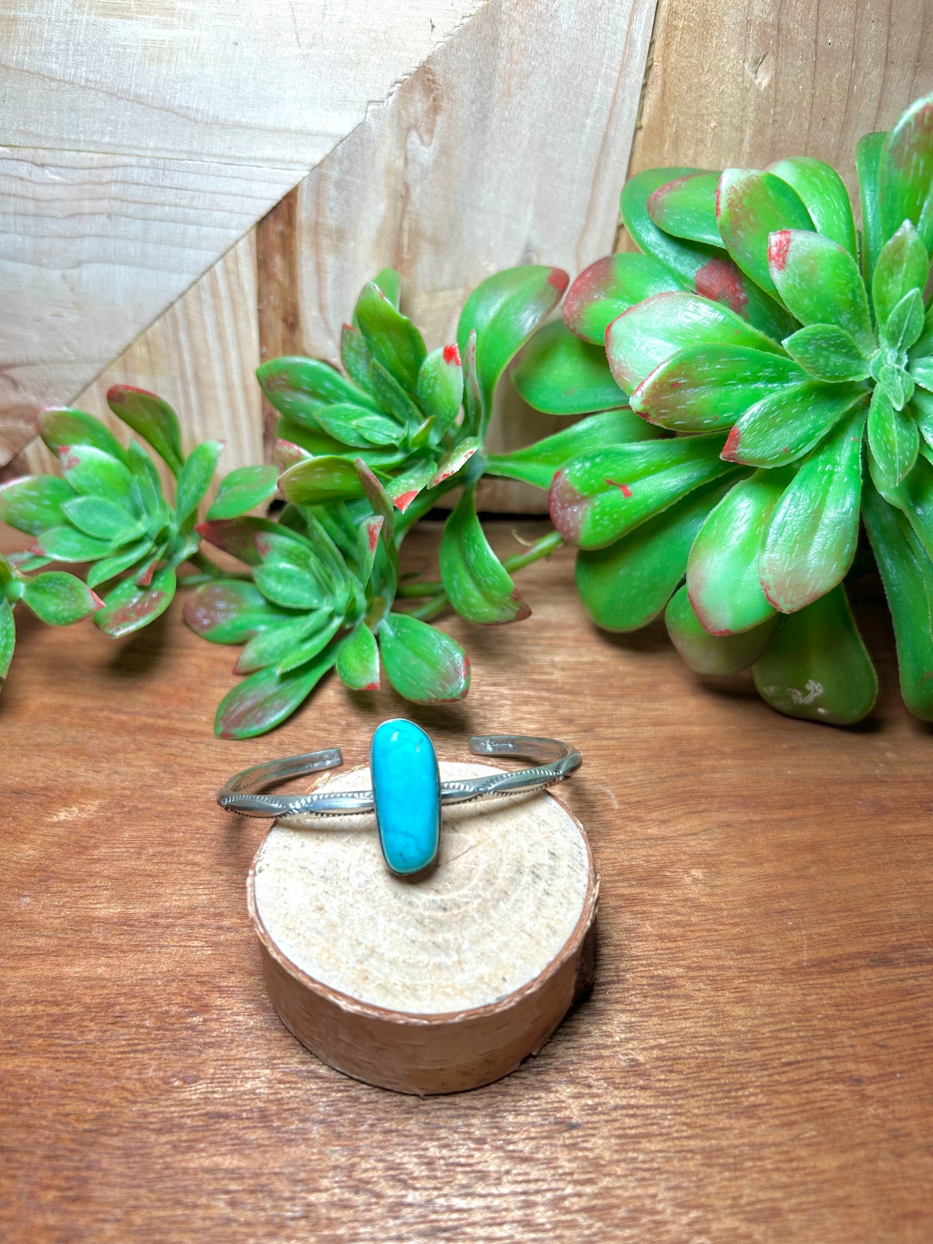 Navajo Made Kingman Turquoise & Sterling Silver Cuff Bracelet