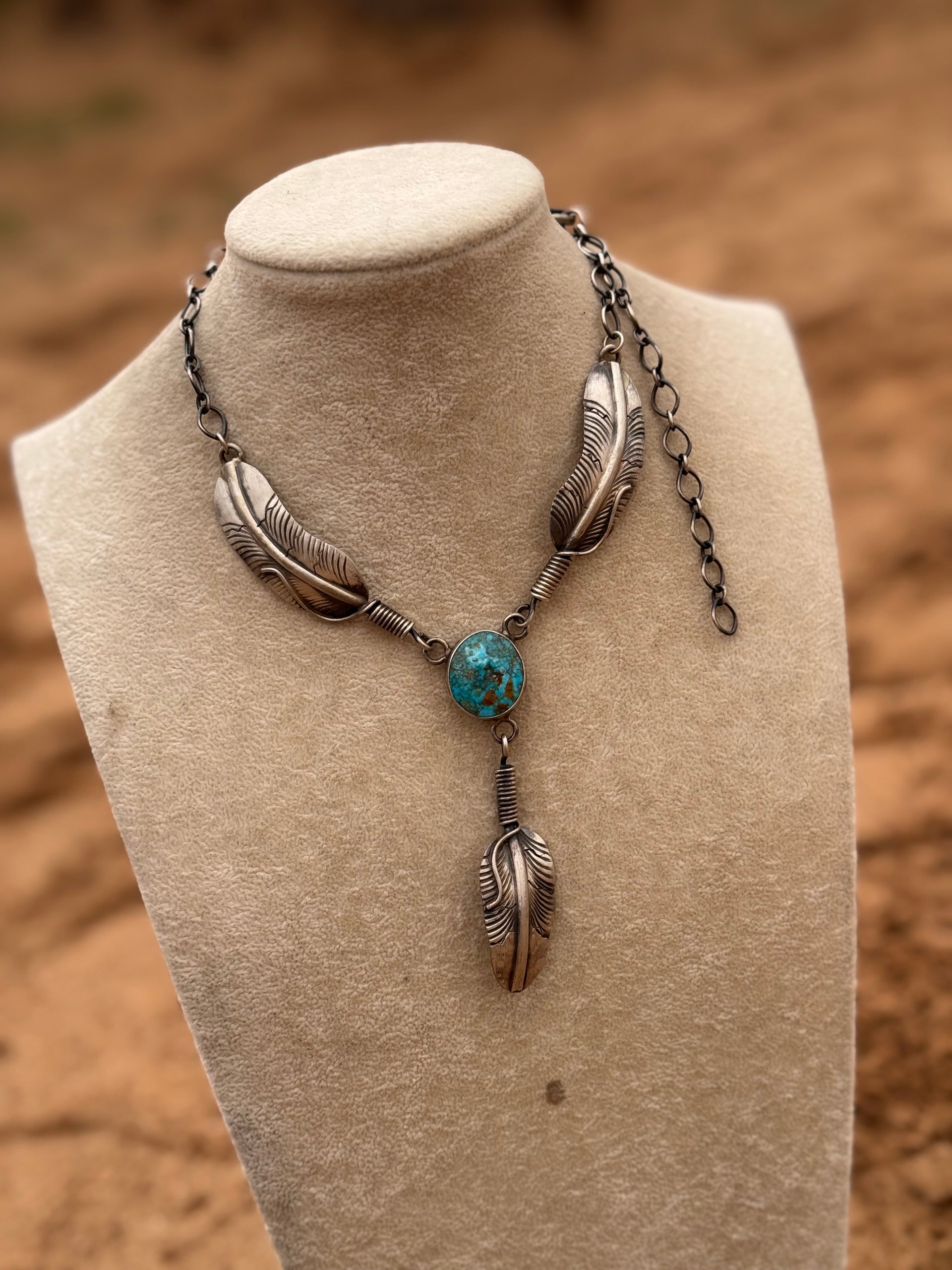 Kobe Martinez Royston Turquoise and Sterling Silver Feather Necklace