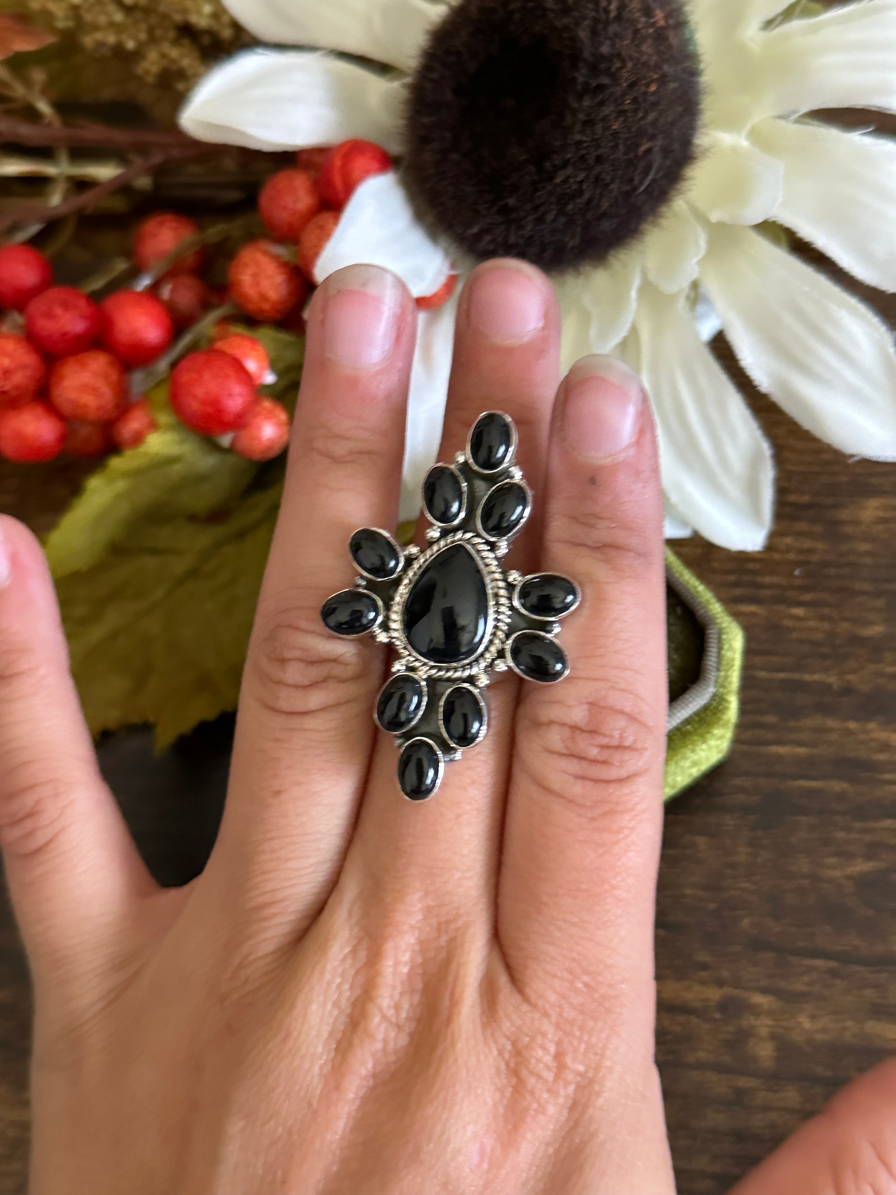 Southwest Handmade Onyx & Sterling Silver Adjustable Ring