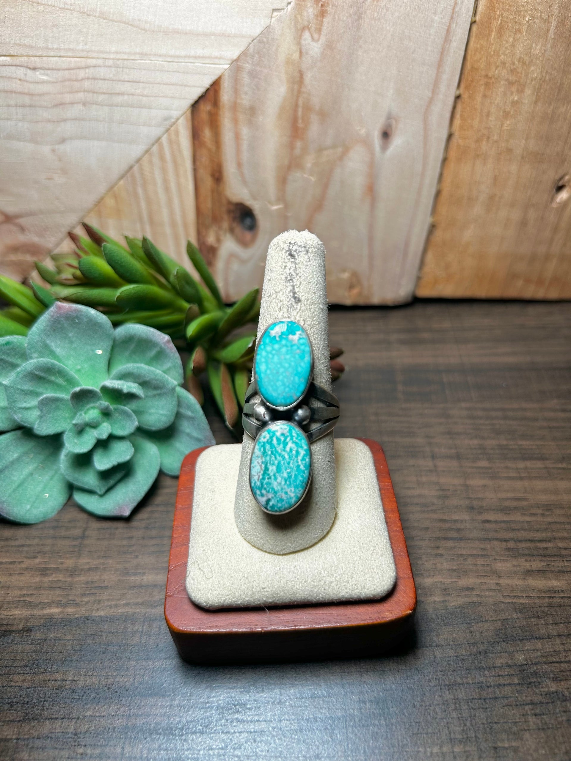 Danny Henio White Water Turquoise & Sterling Silver Ring Size 8.25