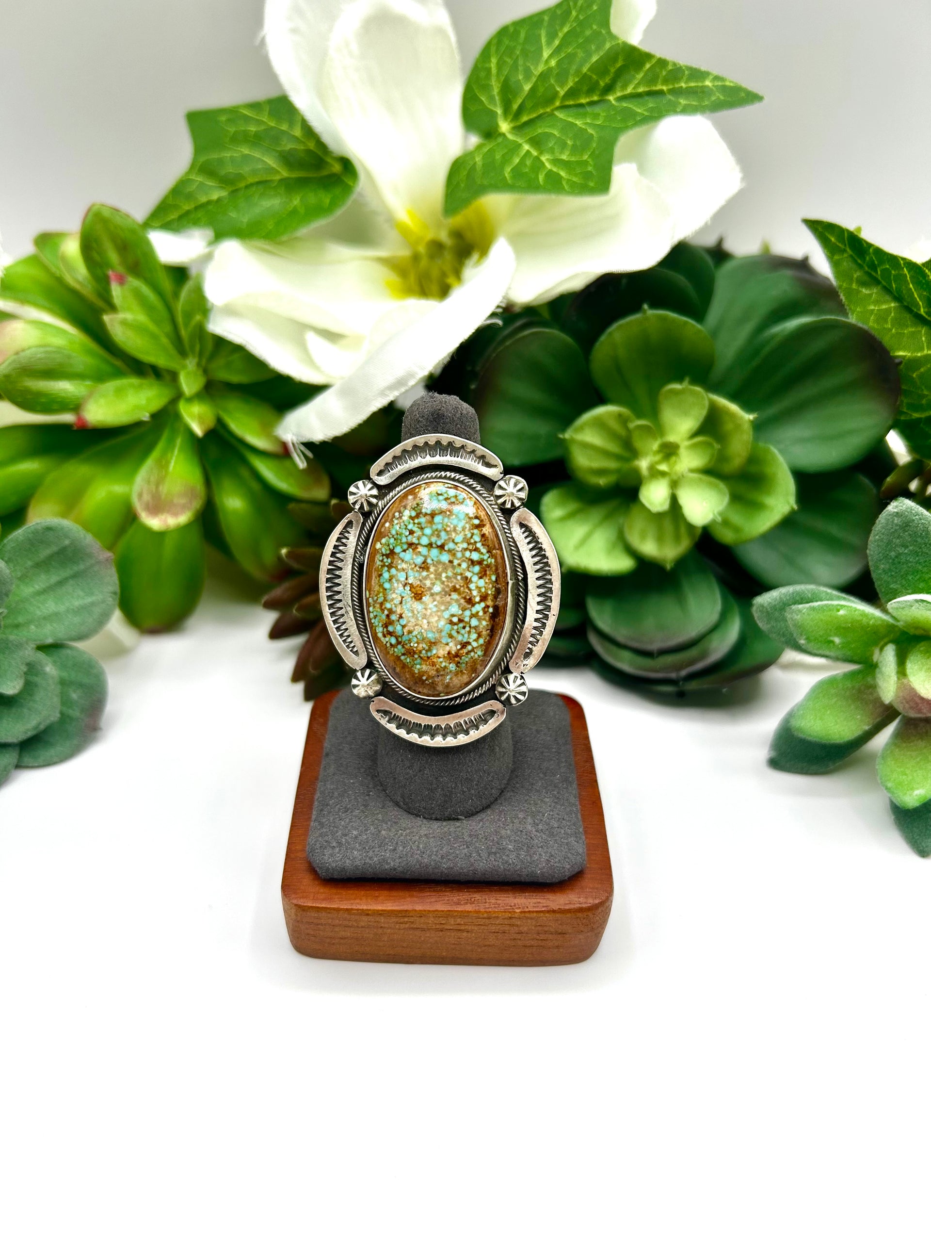 Navajo Made #8 Turquoise & Sterling Silver Ring Size 6.75