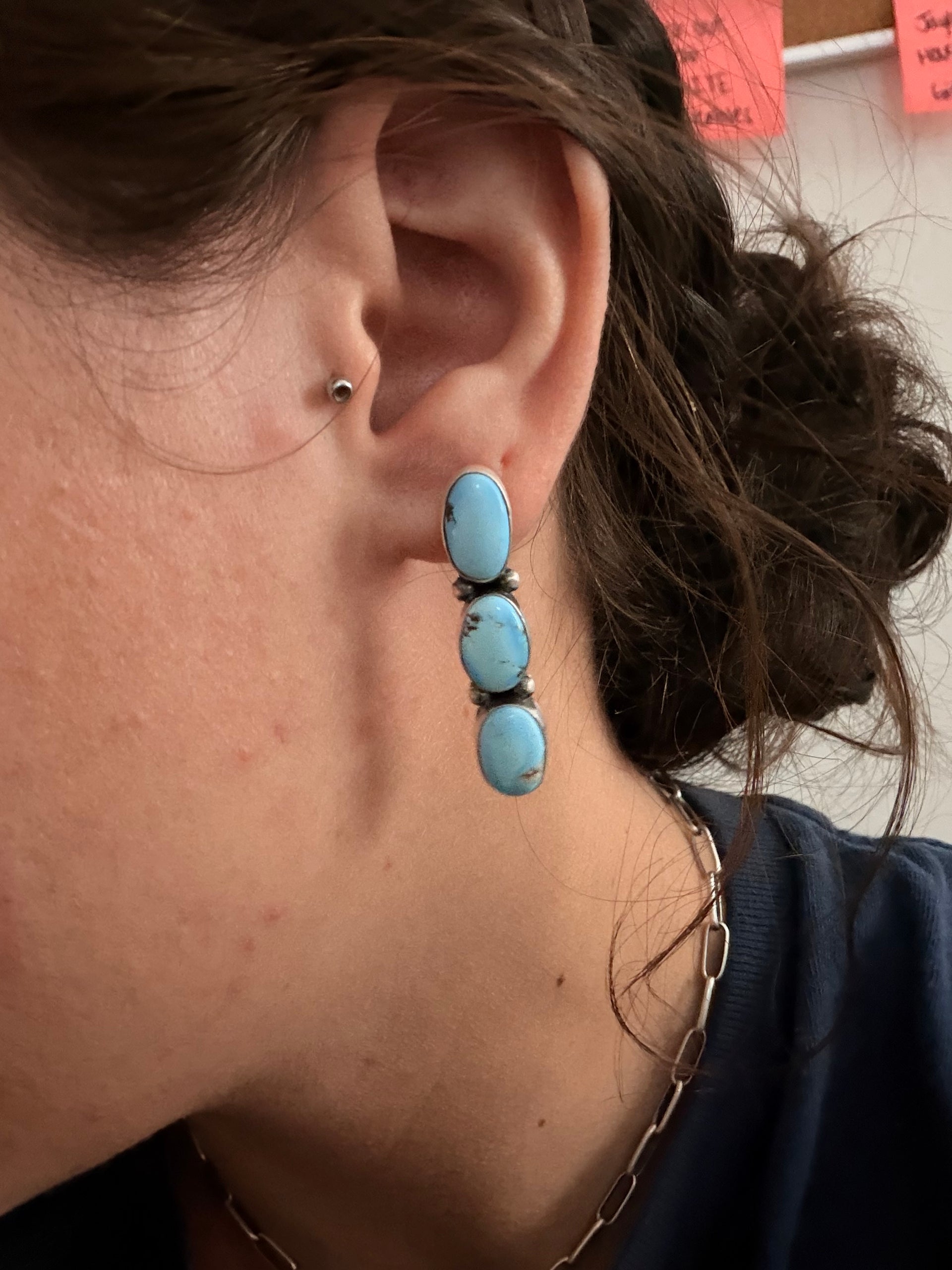 Dave Skeets Golden Hills Turquoise & Sterling Silver Post Dangle Earrings