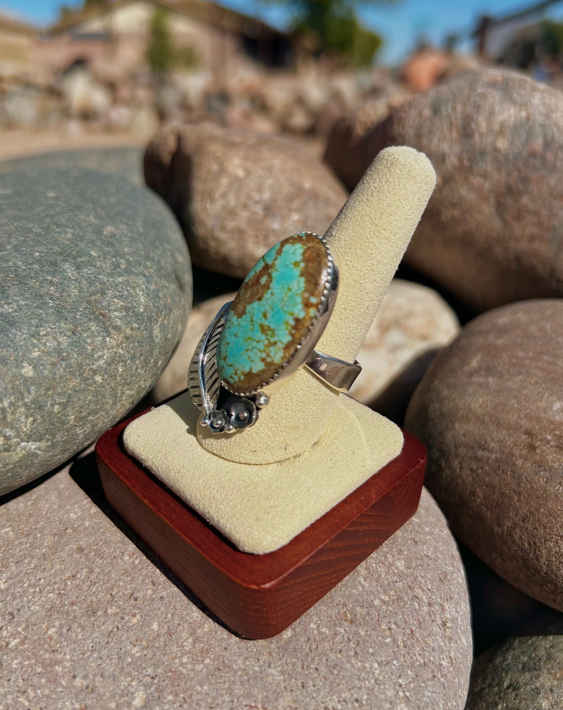 Southwest Number 8 Turquoise & Sterling Silver Ring Size 9