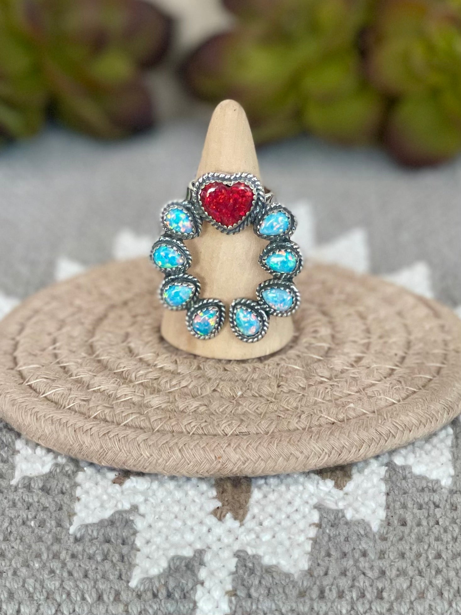 Southwest Handmade Opal & Sterling Silver Adjustable Naja Ring