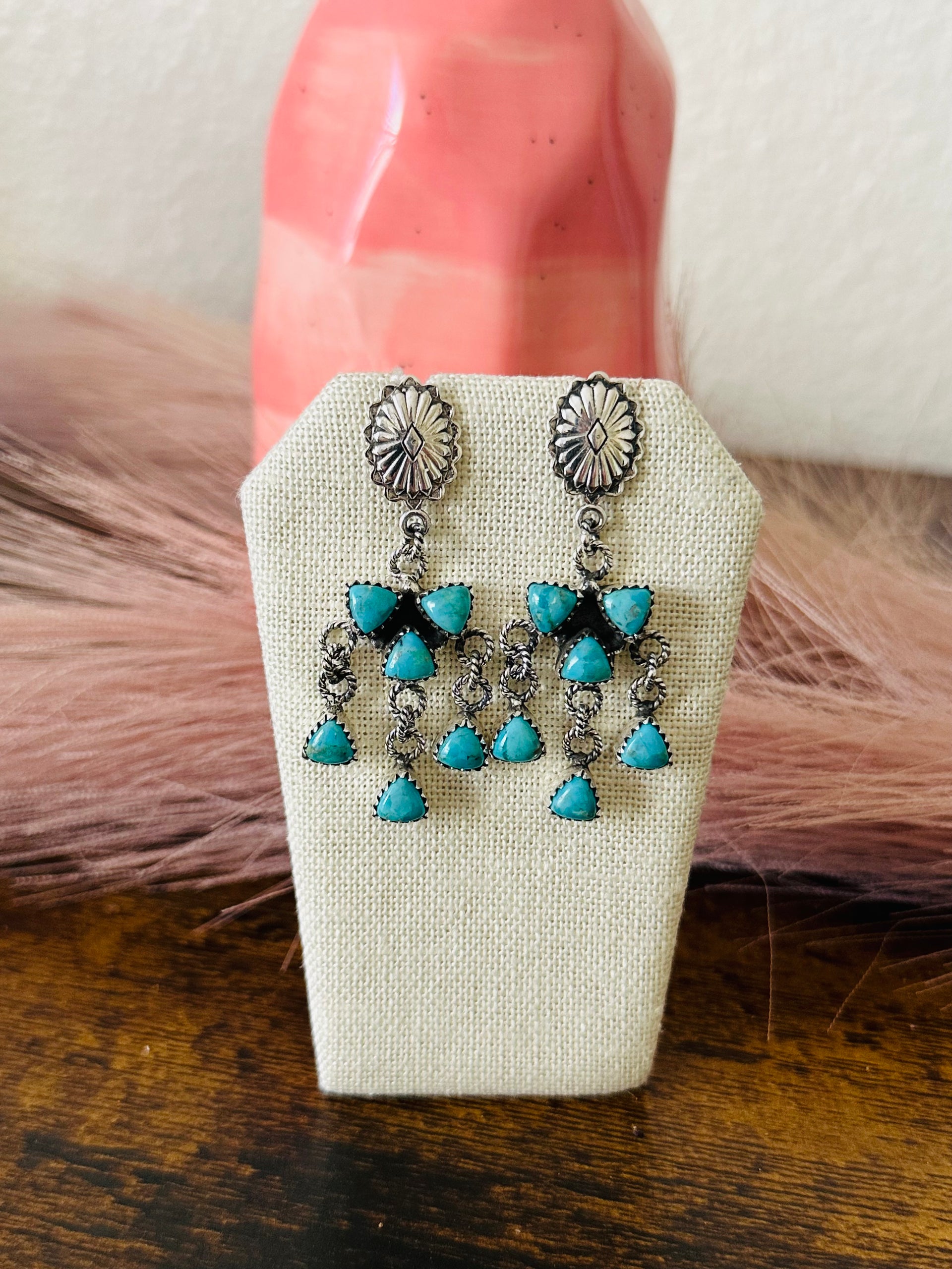 Southwest Handmade Kingman Turquoise & Sterling Silver Post Dangle Earrings