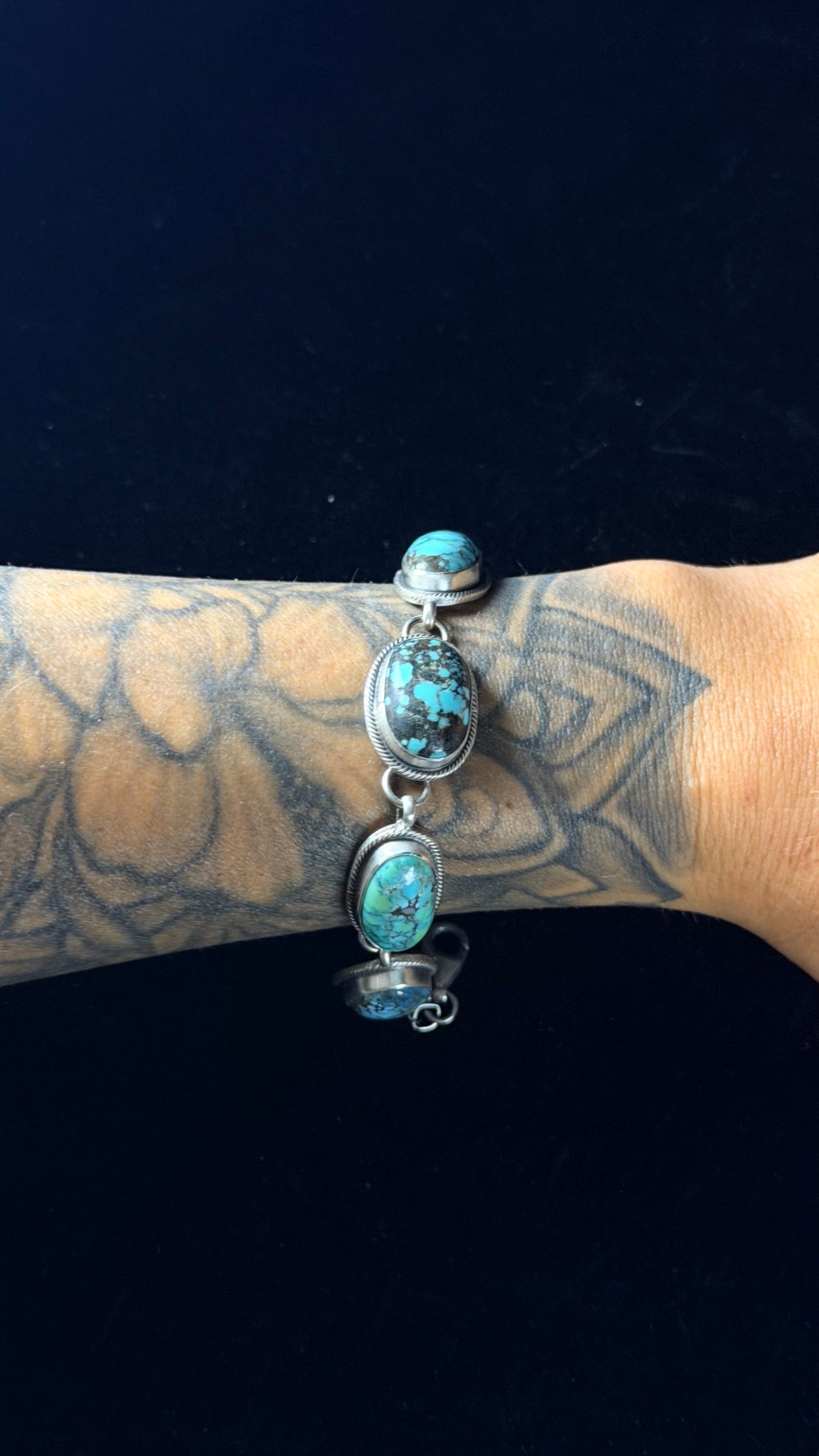 Navajo Made Blue Moon Turquoise & Sterling Silver Link Bracelet