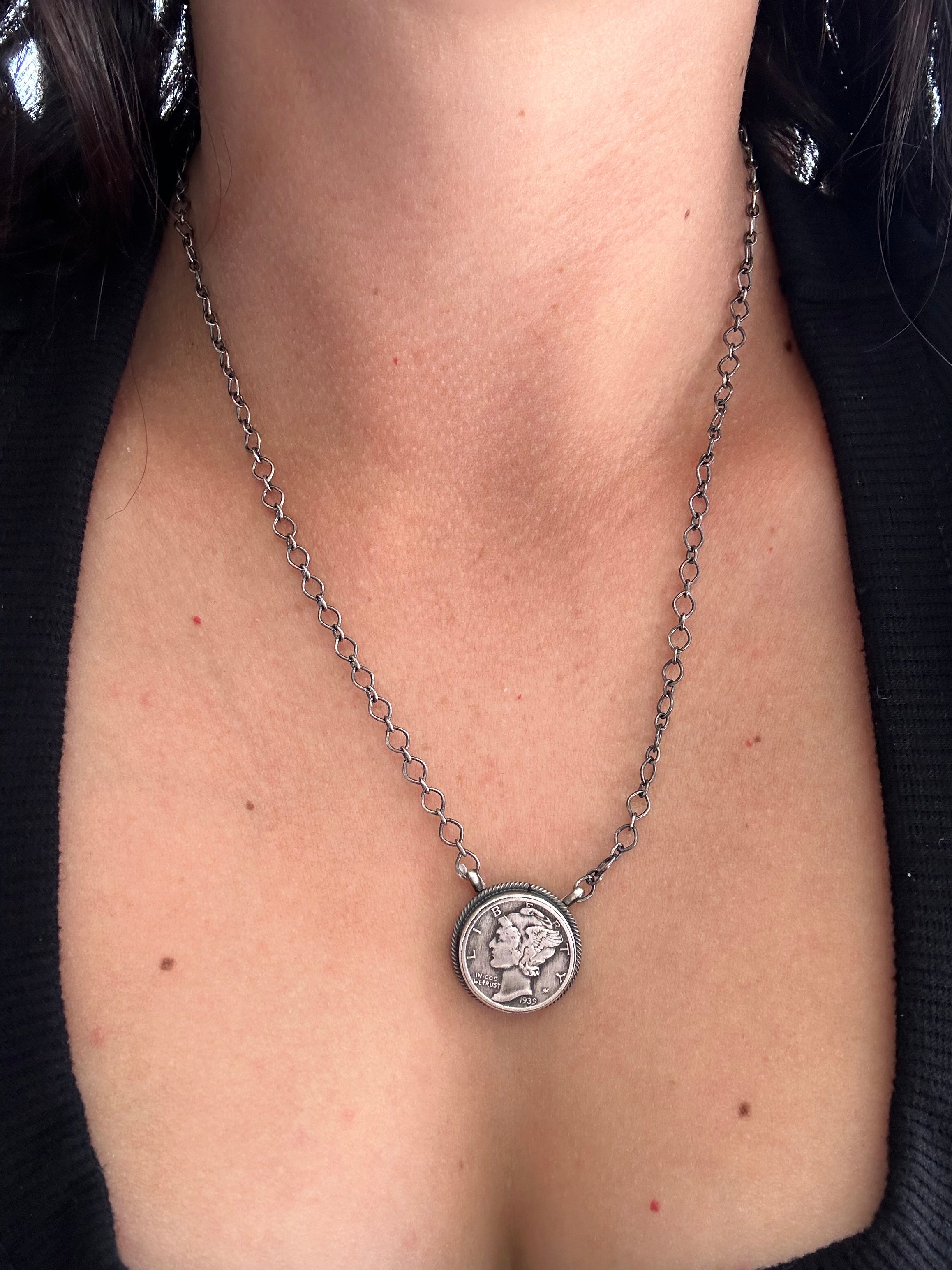 Peggy Skeets Sterling Silver Liberty Dime Necklace