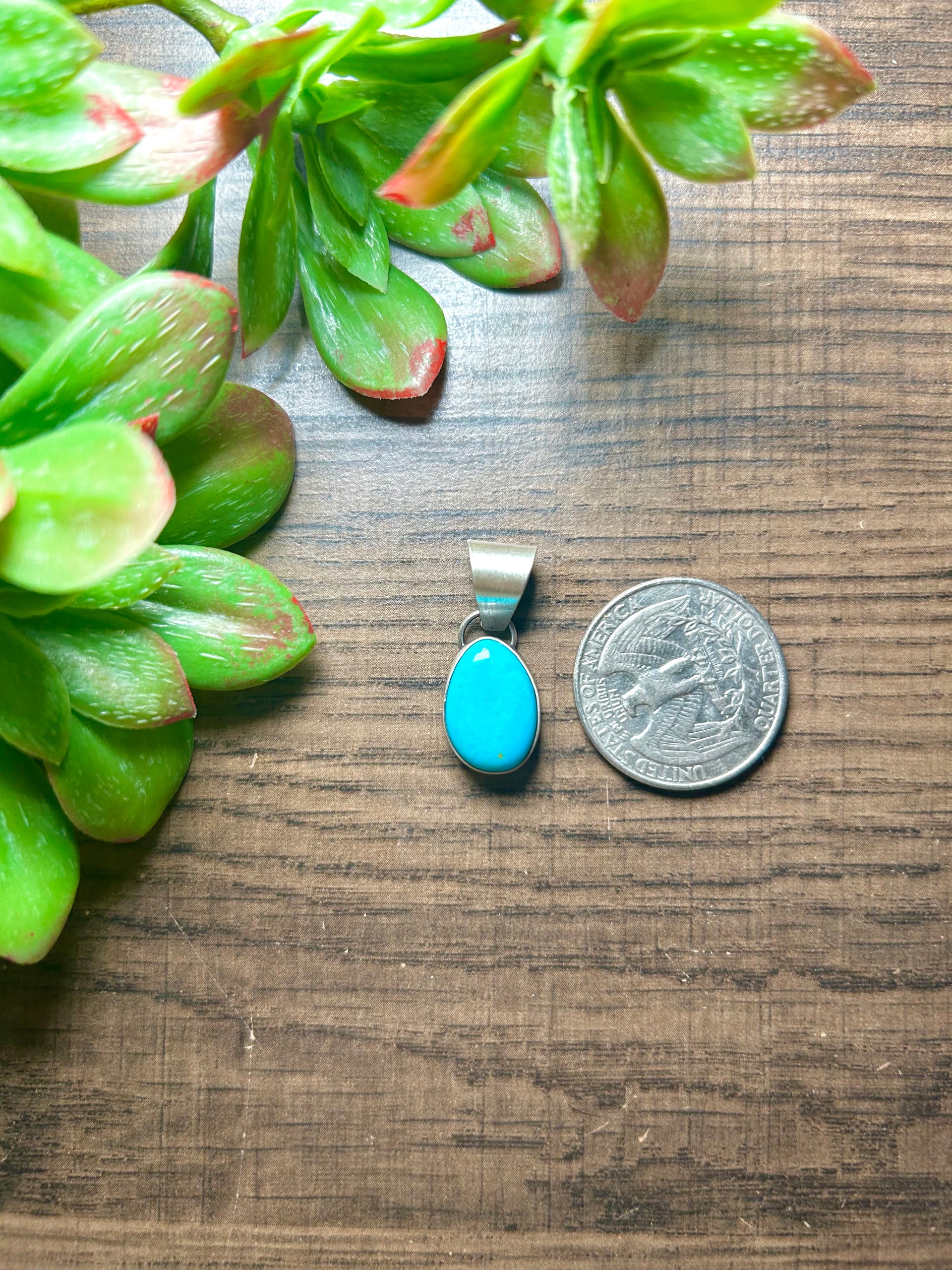 Navajo Made Kingman Turquoise & Sterling Silver Pendant