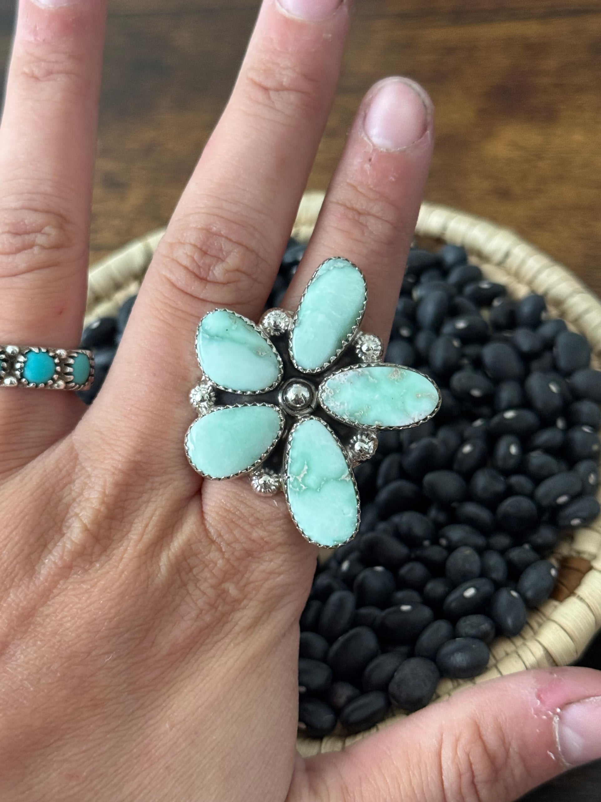 Southwest Handmade Paloma Variscite & Sterling Silver Adjustable Cluster Ring