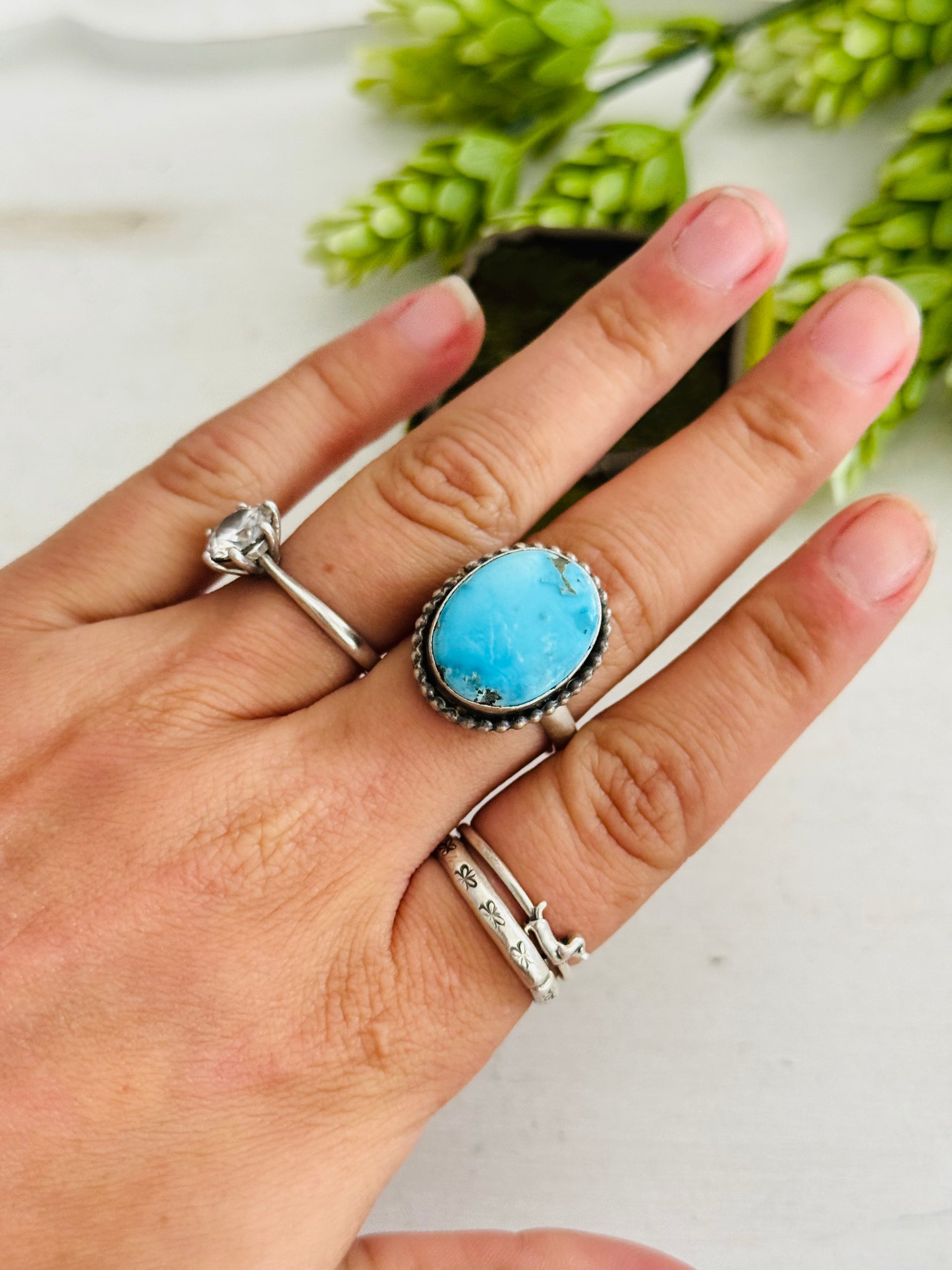 Eli Skeets Blue Ridge Turquoise & Sterling Silver Adjustable Ring