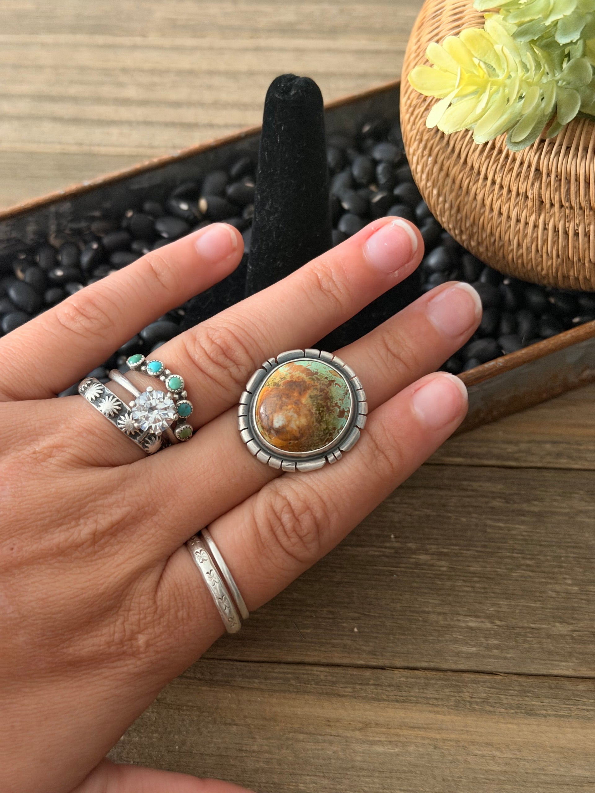 Navajo Made Royston Turquoise & Sterling Silver Ring Size 6.5