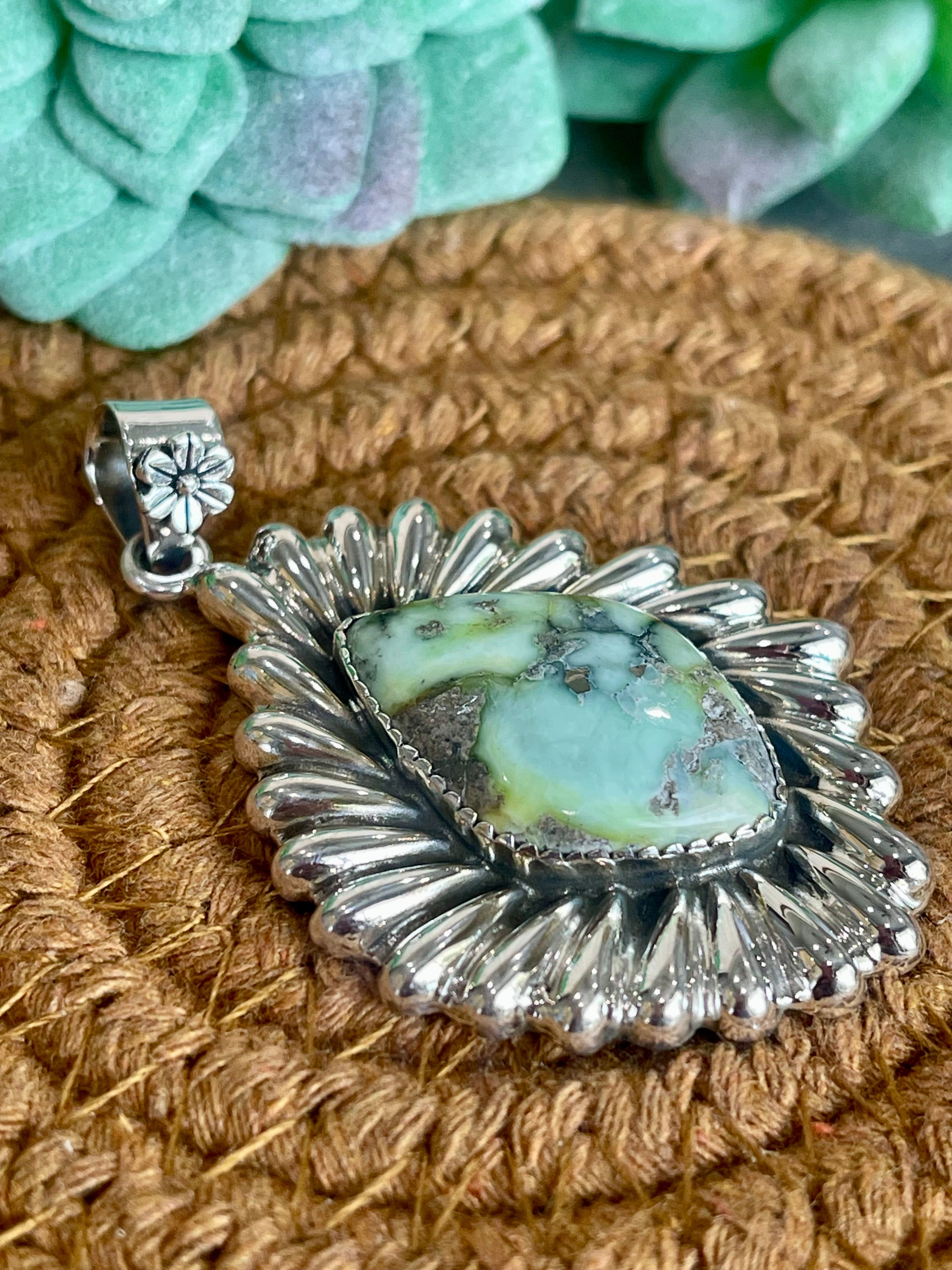 Southwest Palomino Variscite & Sterling Silver Pendant