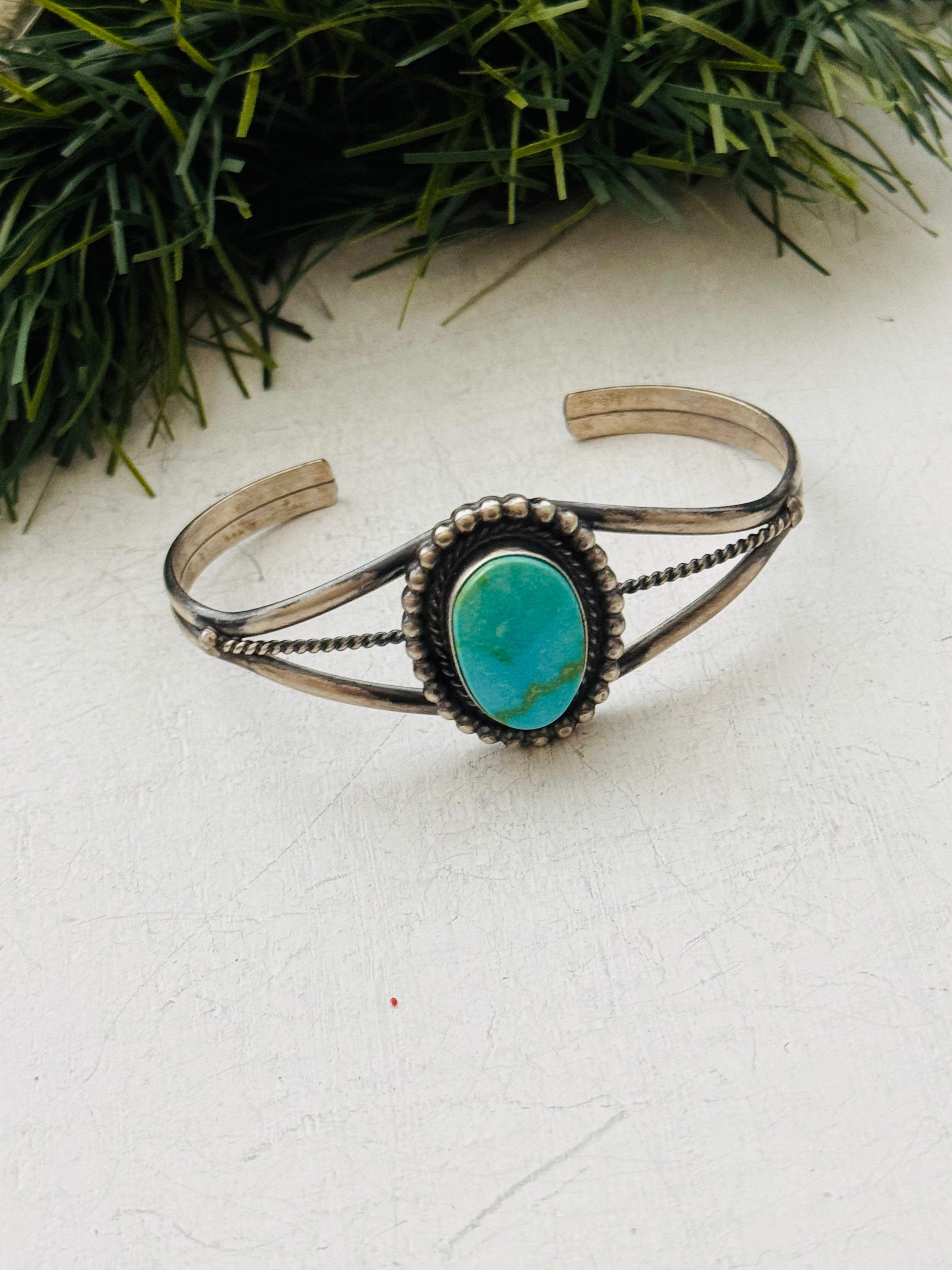 Navajo Made Sonoran Mountain Turquoise & Sterling Silver Cuff Bracelet