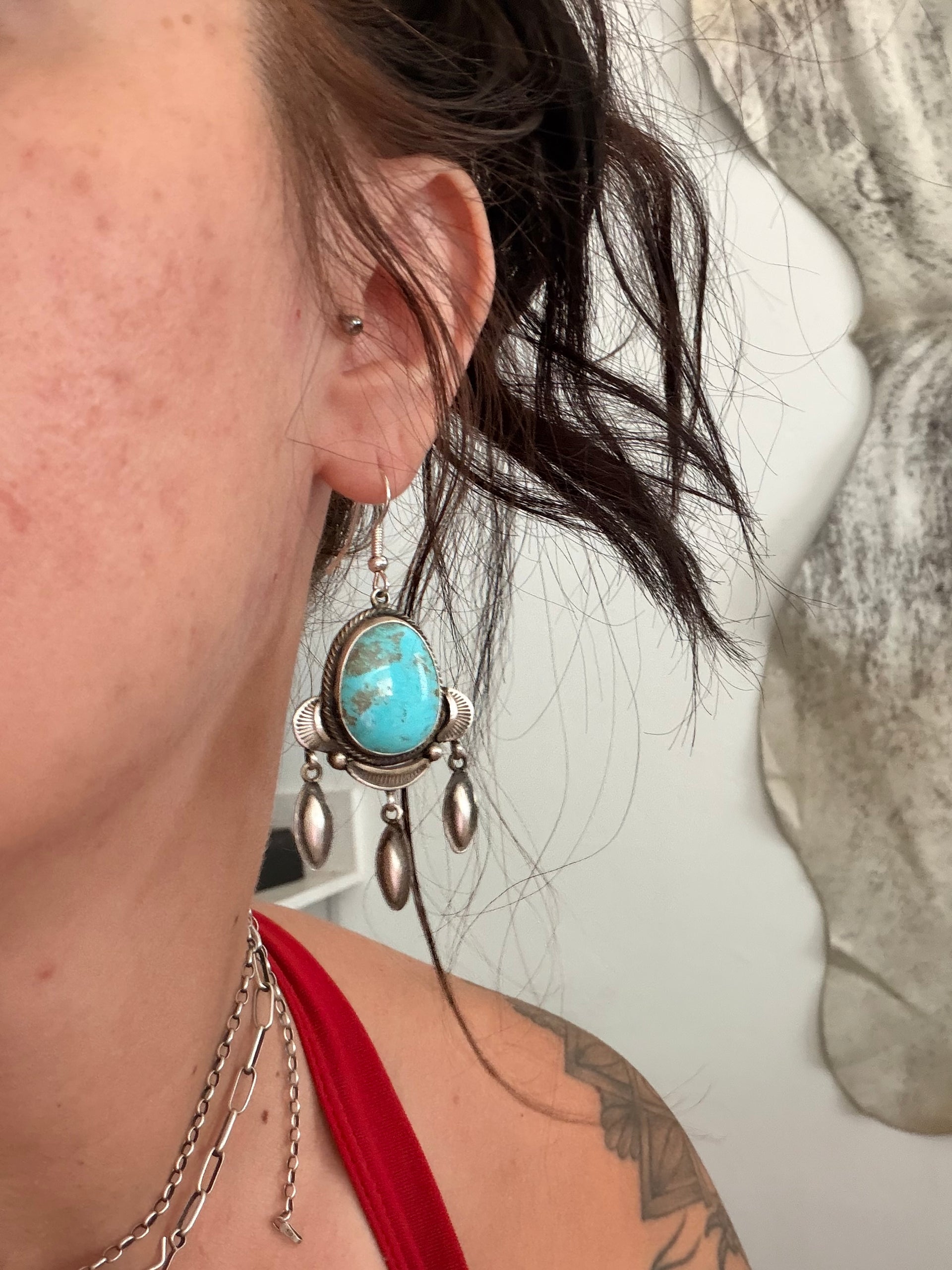 Sheila Tso Kingman Turquoise & Sterling Silver Dangle Earrings