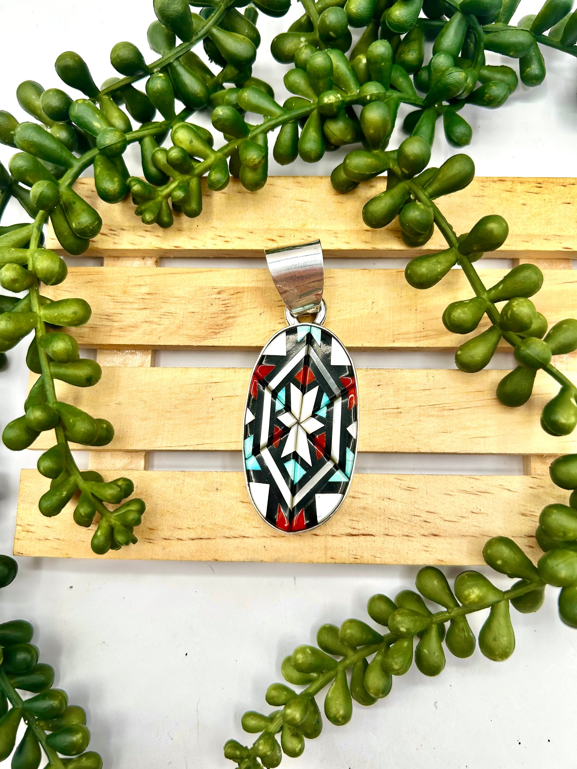 Zuni Made Multi Stone & Sterling Silver Pendant
