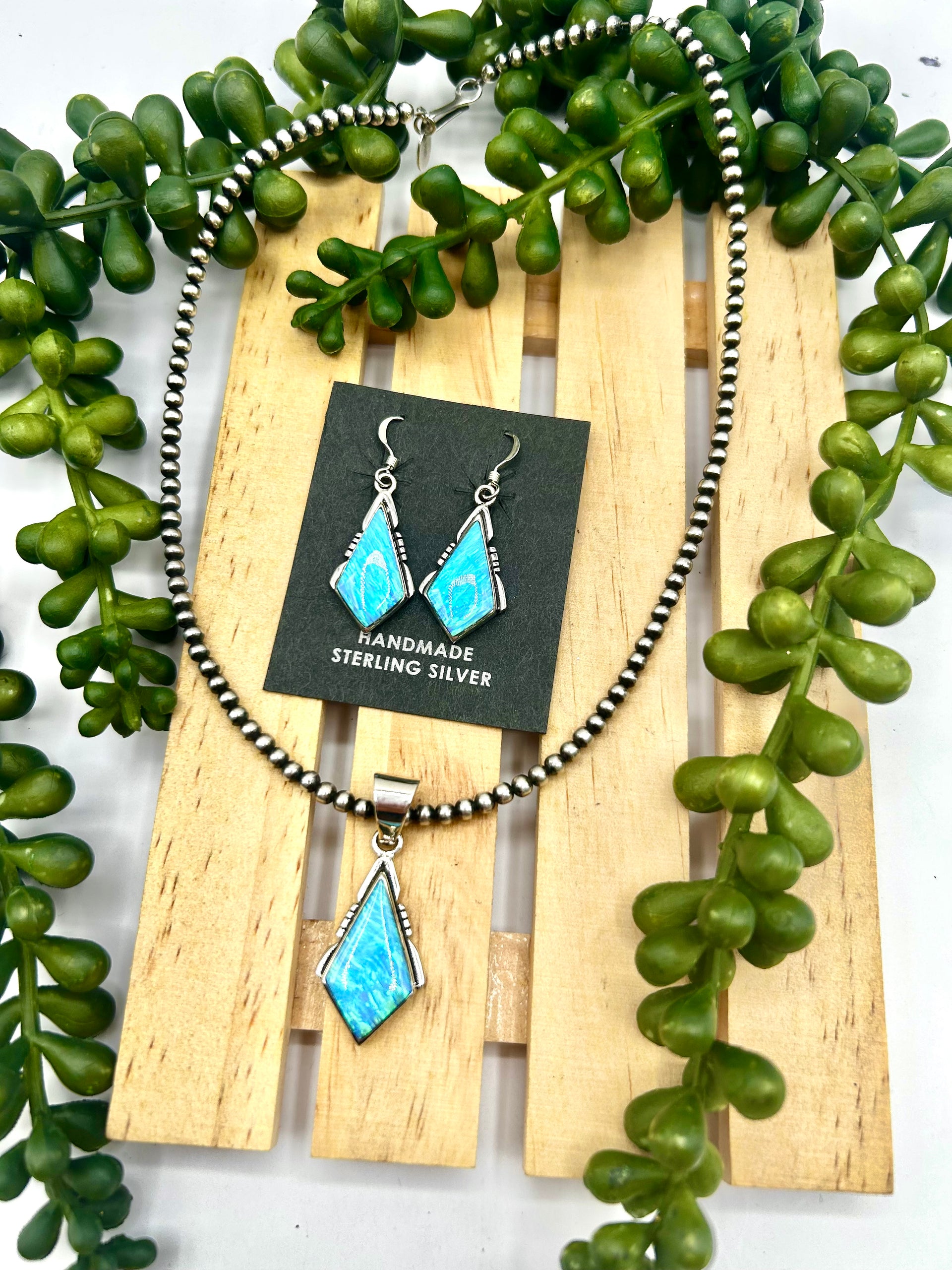 Navajo Made Opal and Sterling Silver Set Pendant/Earring Set