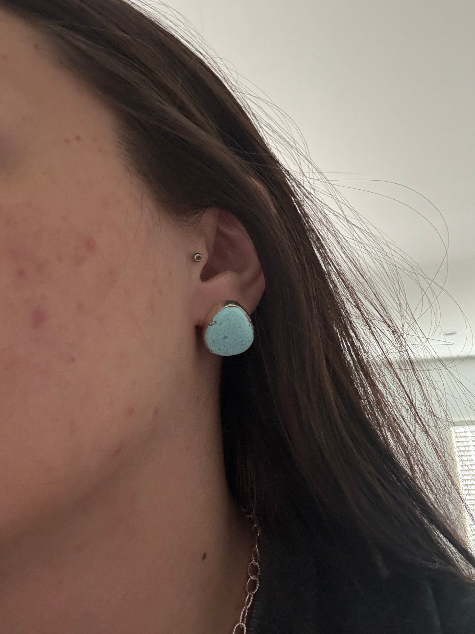 Navajo Made Golden Hills Turquoise & Sterling Silver Post Earrings