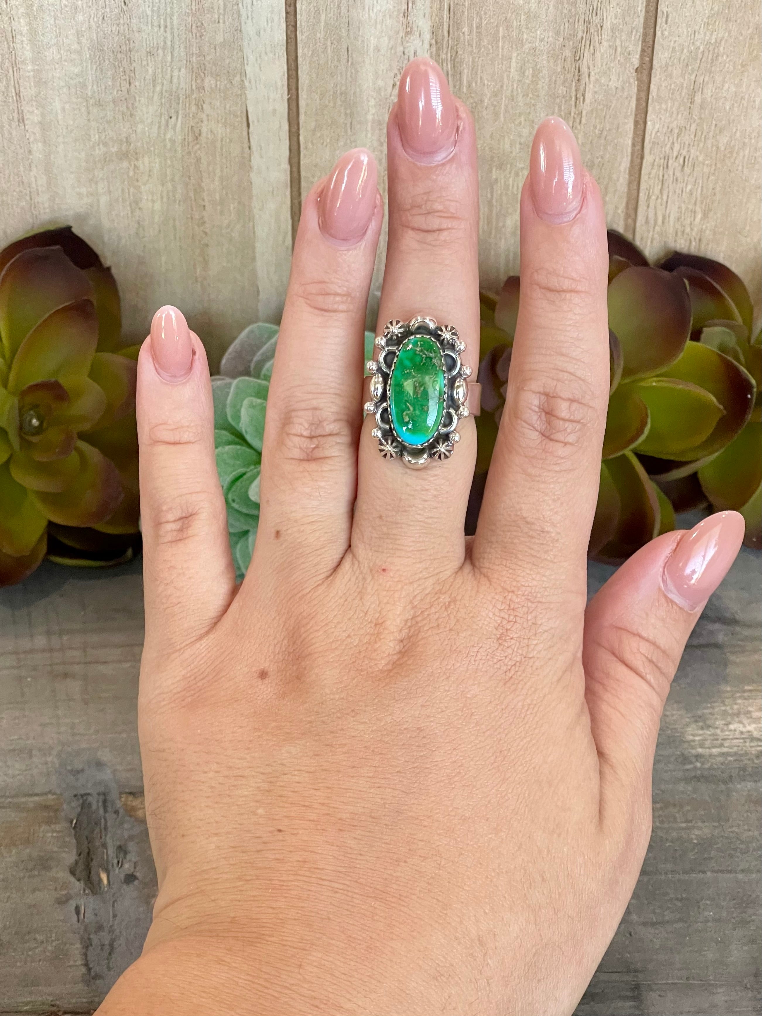 Southwest Handmade Sonoran Mountain Turquoise & Sterling Silver Adjustable Ring