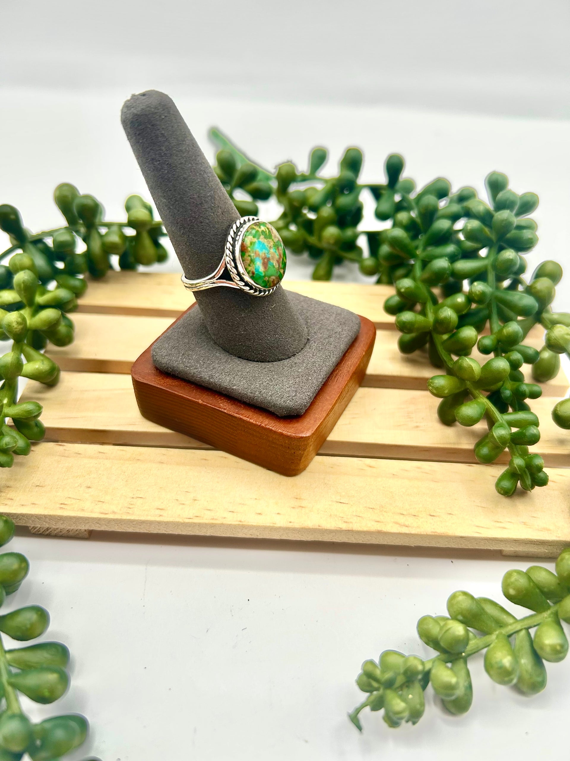 Navajo Made Sonoran Mountain Turquoise & Sterling Silver Ring Size 9