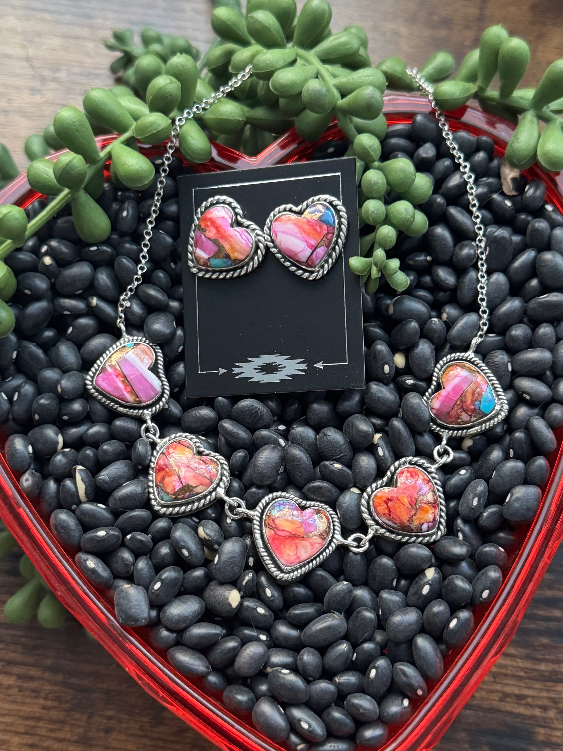 Southwest Made Pink Mohave Turquoise & Sterling Silver Chocker Necklace Set