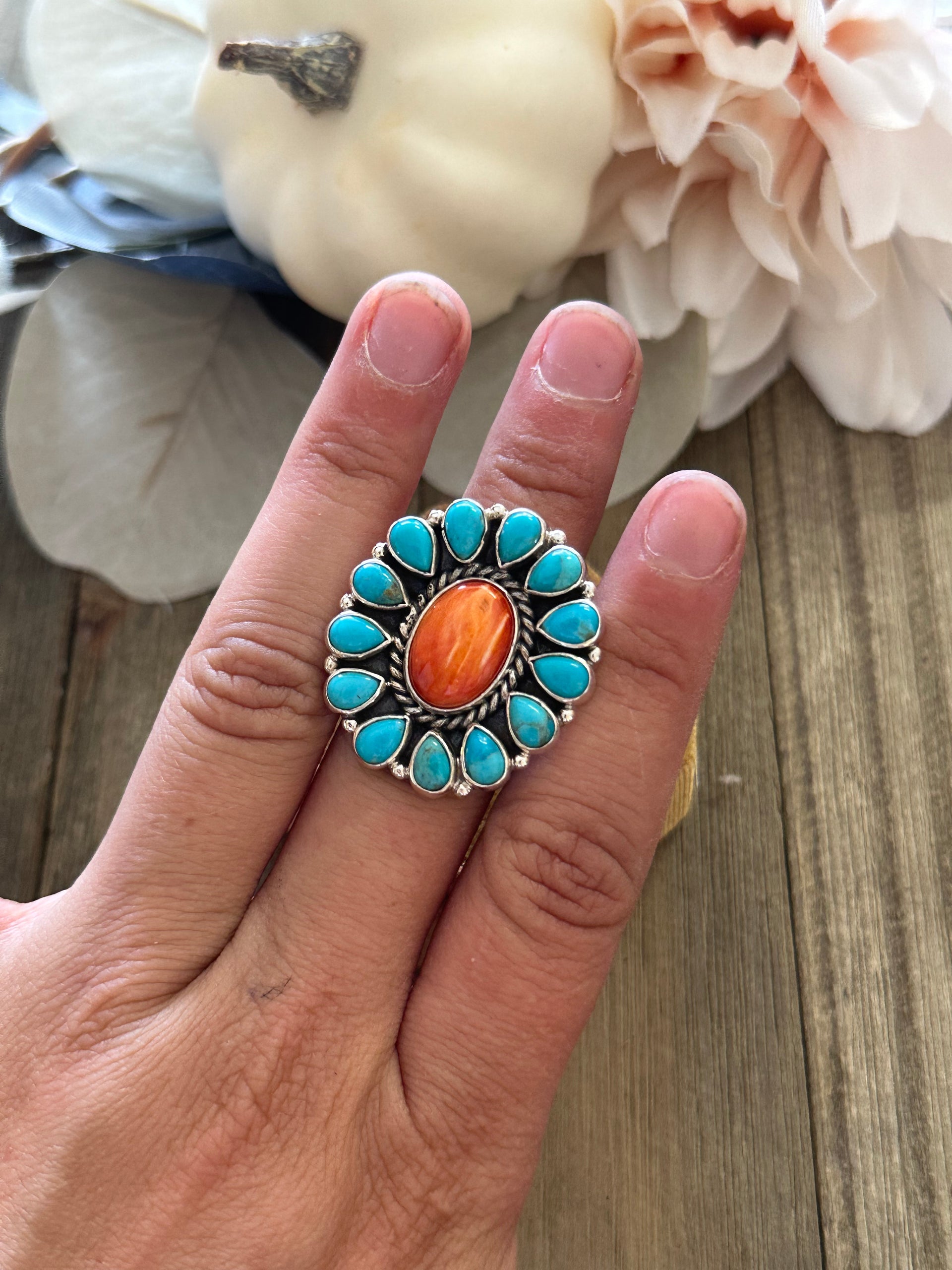 Southwest Handmade Multi Stone & Sterling Silver Adjustable Ring
