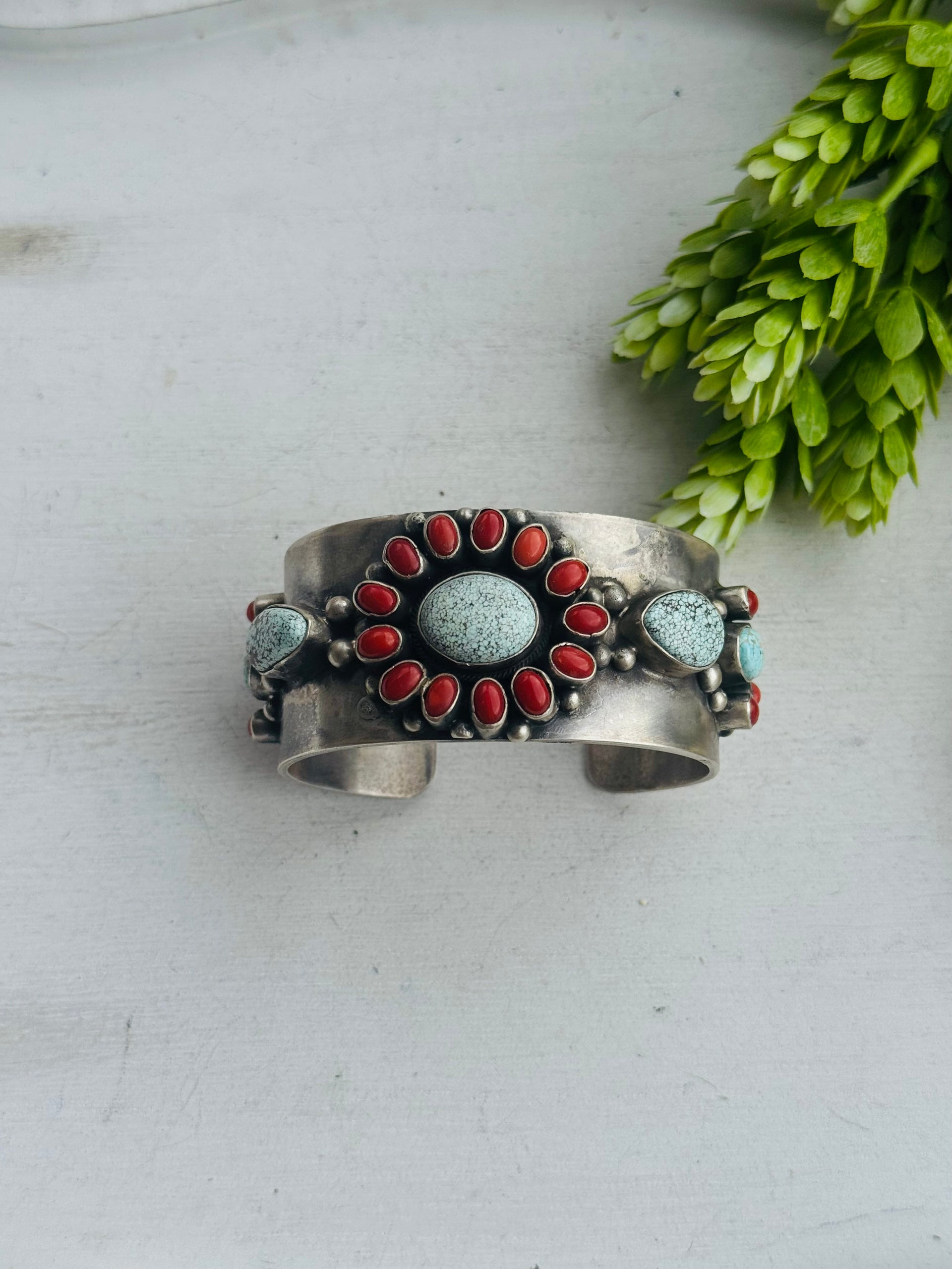 Bobby Johnson Multi Stone & Sterling Silver Cluster Cuff Bracelet